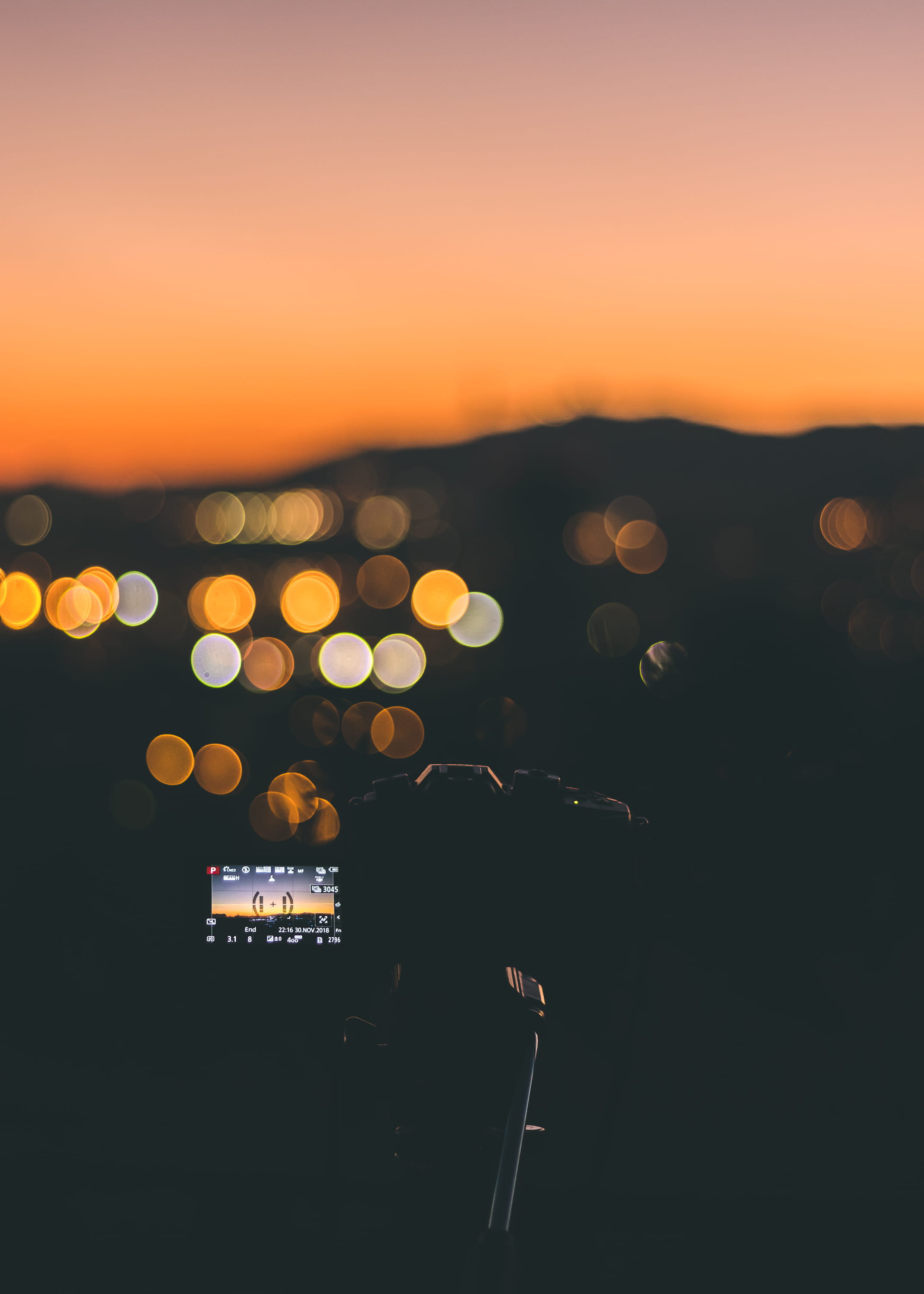 technology, landscape, camera - photographic equipment, silhouette, dramatic, lighting equipment, photography themes, moon, lens flare, bokeh, beauty in nature, Phone HD Wallpaper