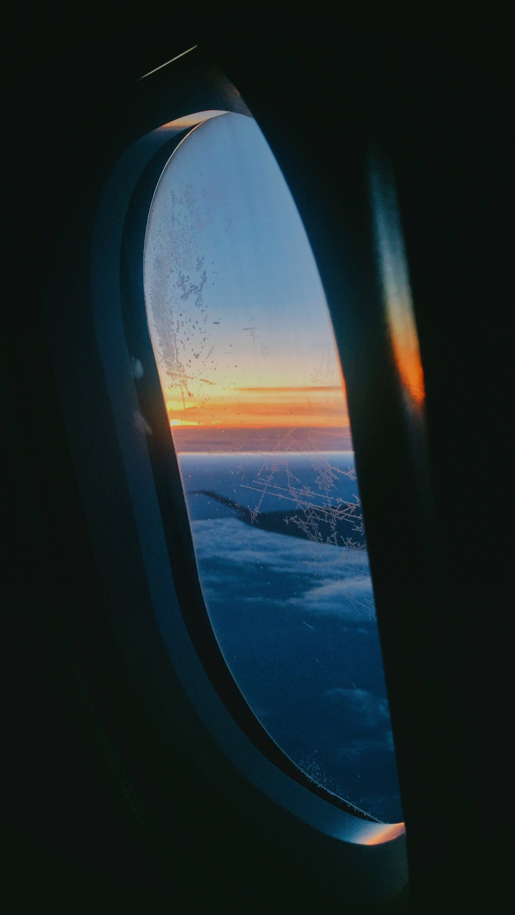 journey, cloud - sky, lufthansa, snapseed, airplane, mid-air, russia, glass - material, sunset, color, halo, vehicle interior, travel, flying, beauty in nature, Phone HD Wallpaper