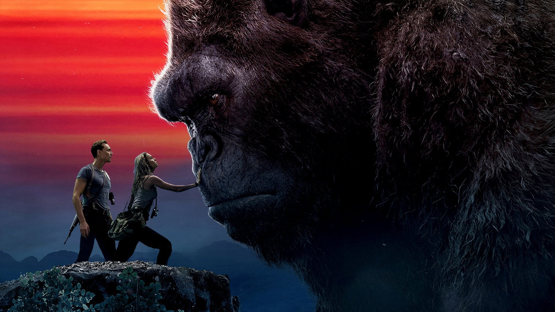 1080P, people, animals in the wild, King Kong, two people, outdoors, Tom Hiddleston, vertebrate, one animal, bear, Brie Larson, sculpture, Movie, animal wildlife, HD Wallpaper