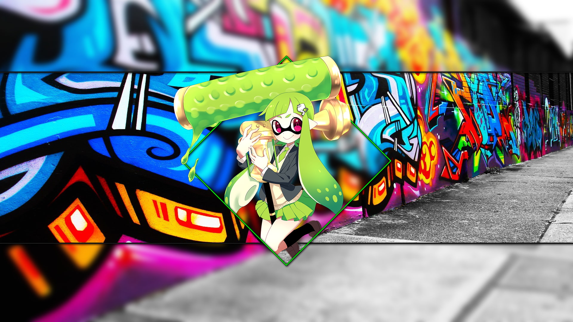 paint, vibrant color, art and craft, human representation, 1080P, footpath, toy, outdoors, architecture, multi colored, picture-in-picture, Splatoon, wall - building feature, HD Wallpaper