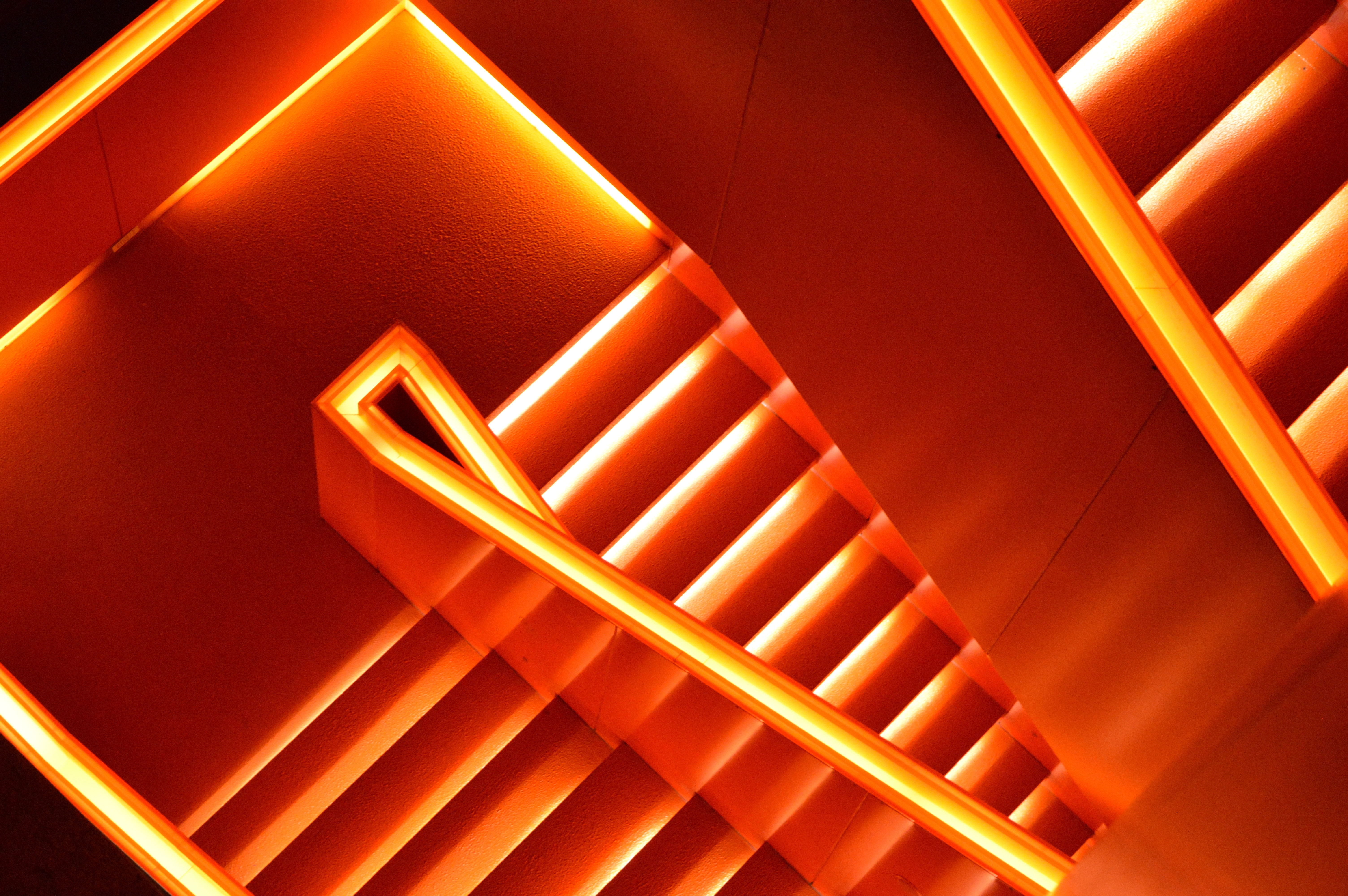 LED, photo, 5K, Stairs, light, Lighting, Illumination, orange, 5K, HD Wallpaper
