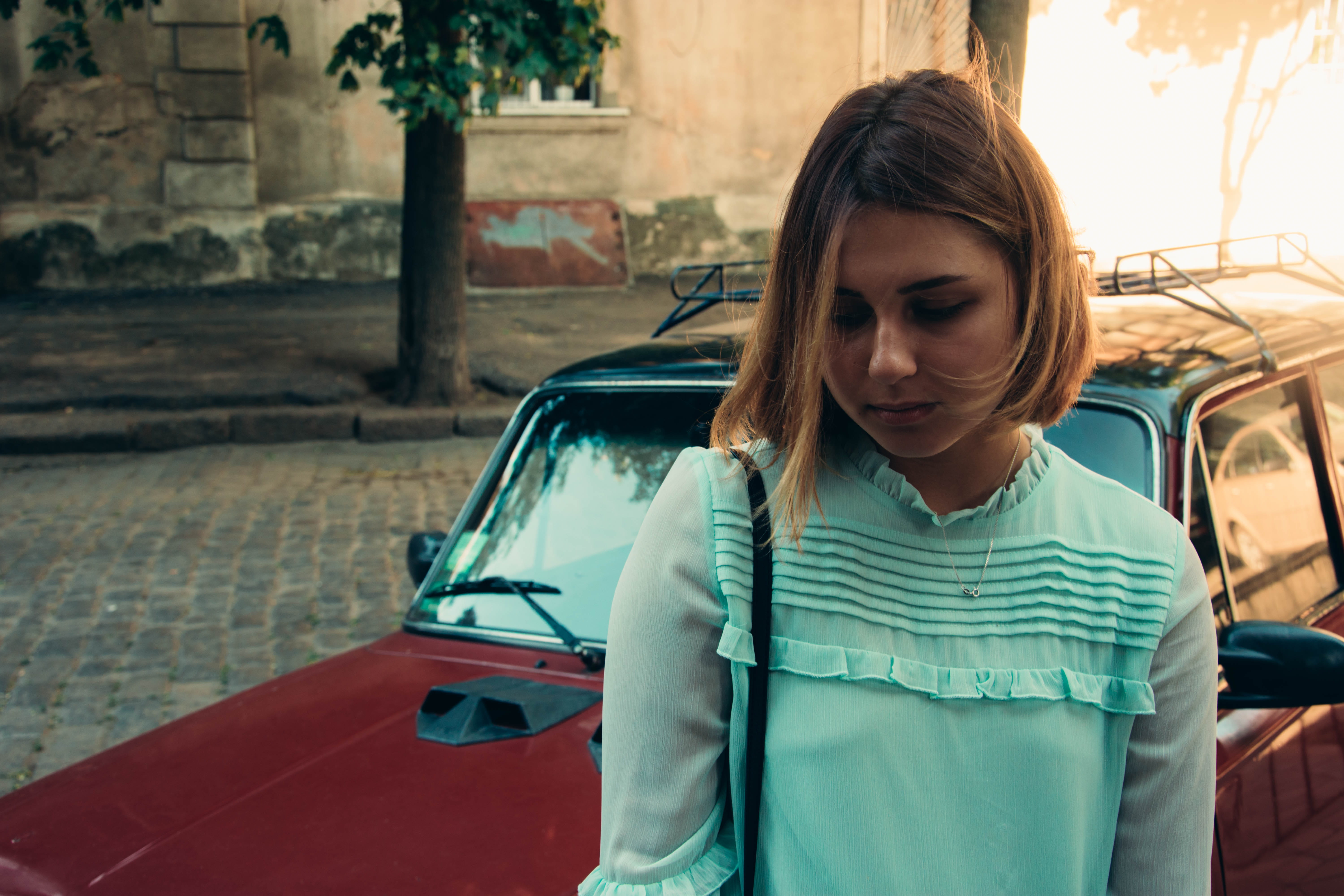 lifestyles, women, motor vehicle, ukraine, waist up, looking, car, transportation, focus on foreground, land vehicle, summer, mode of transportation, red car, HD Wallpaper