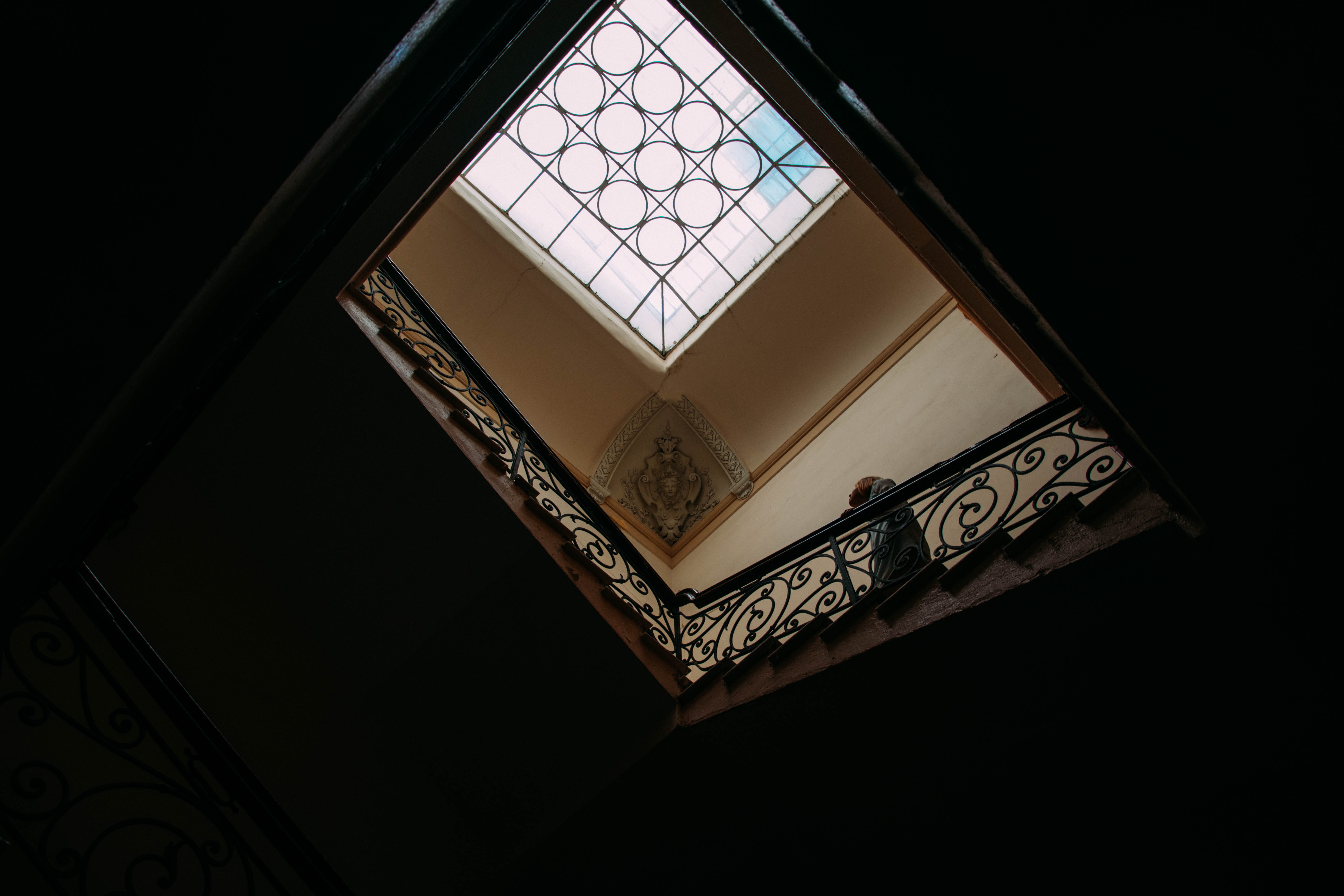 stair, frame, glass - material, lighting equipment, black background, stairs, design, pattern, 5K, shape, ukraine, art and craft, decoration, sky, nature, HD Wallpaper