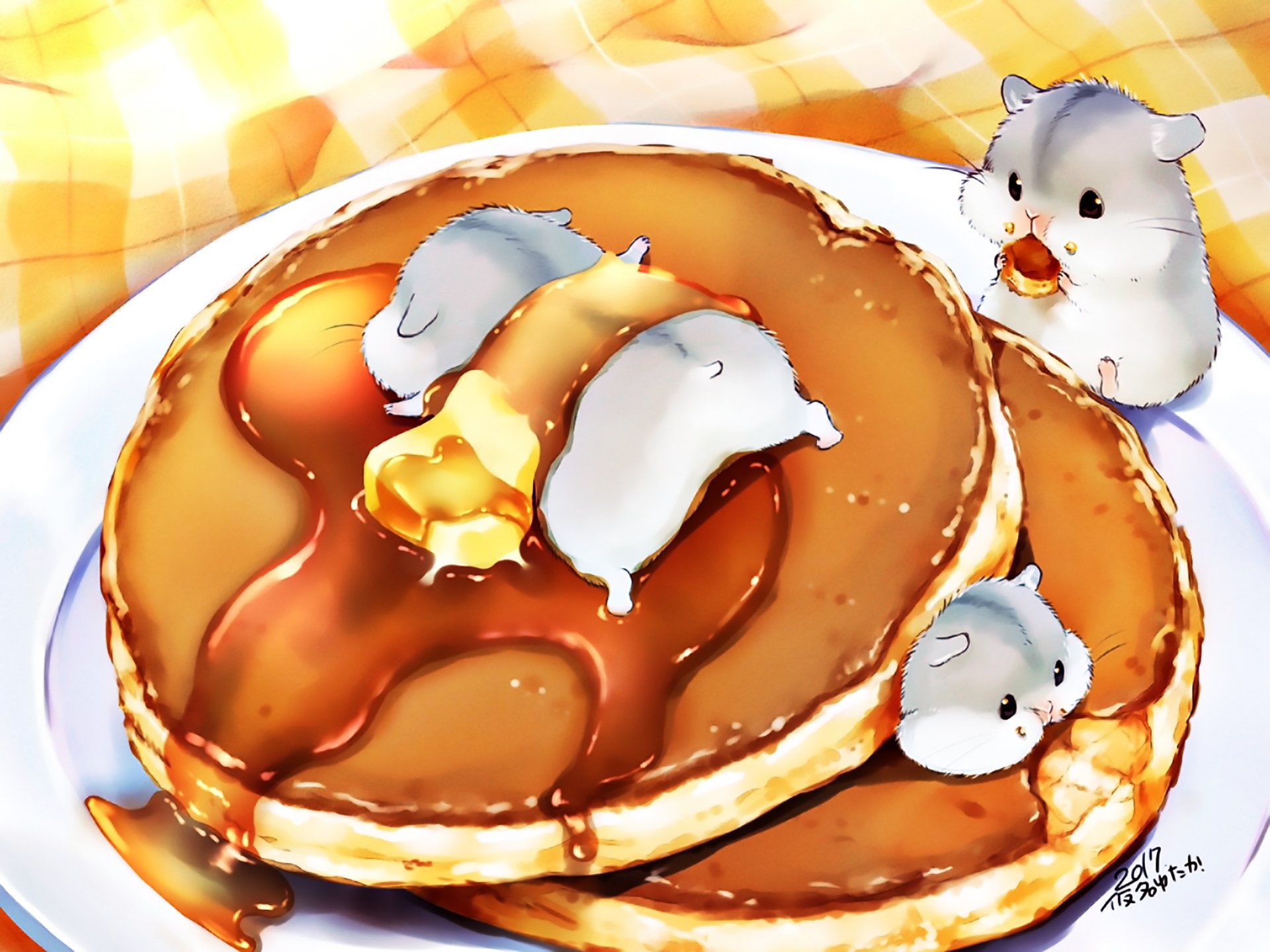 Anime, Original, Plate, 1080P, Cake, Cute, Hamster, HD Wallpaper