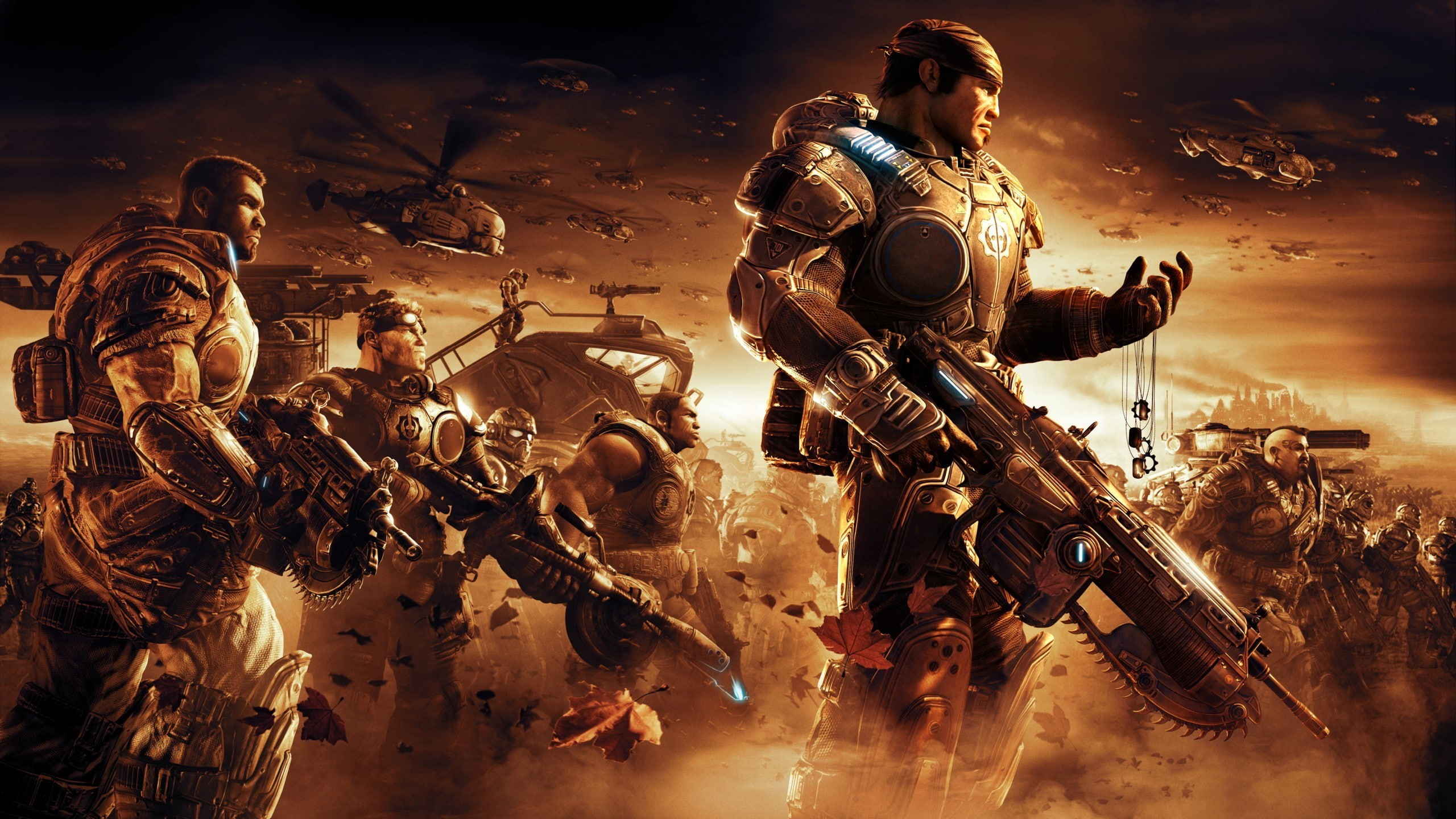 gears of war video games war apocalyptic gun helicopters dog tags armor, 2K, HD Wallpaper