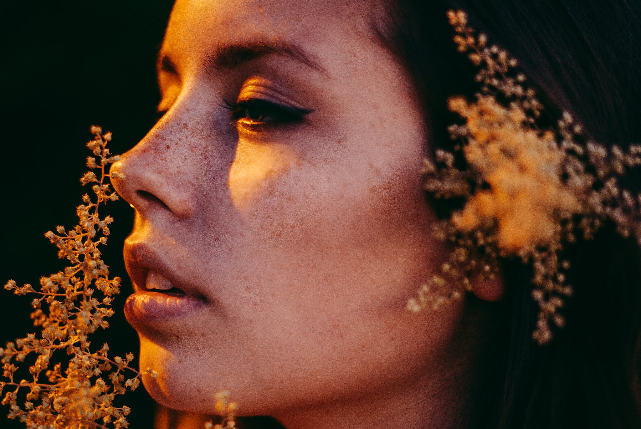 leisure activity, contemplation, young women, plant, human face, looking into the distance, women, eyes closed, lifestyles, 1080P, looking, human body part, HD Wallpaper