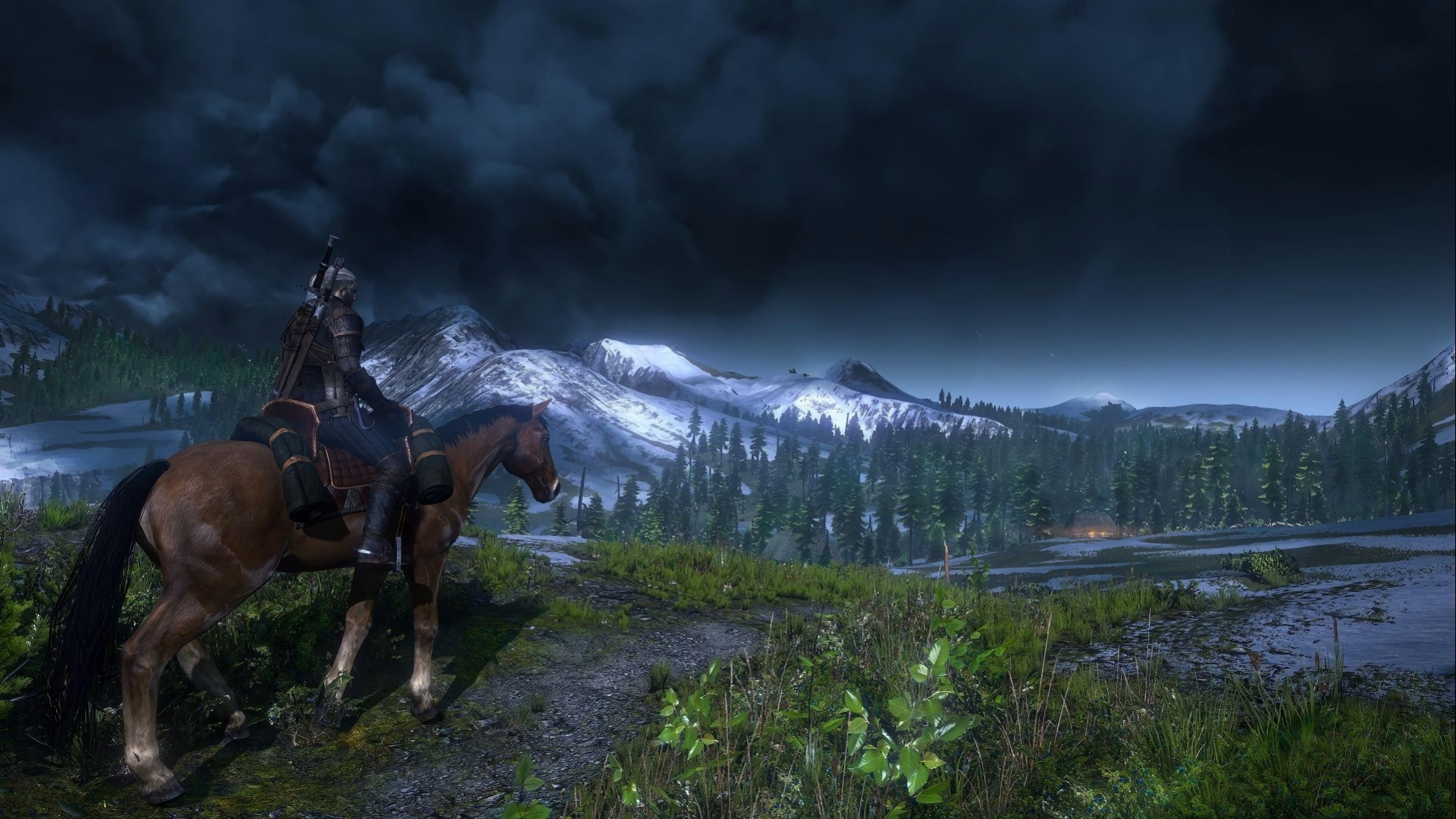 animal wildlife, horse, snowcapped mountain, cloud - sky, livestock, beauty in nature, scenics - nature, landscape, plant, mountain, nature, The Witcher 3: Wild Hunt, HD Wallpaper