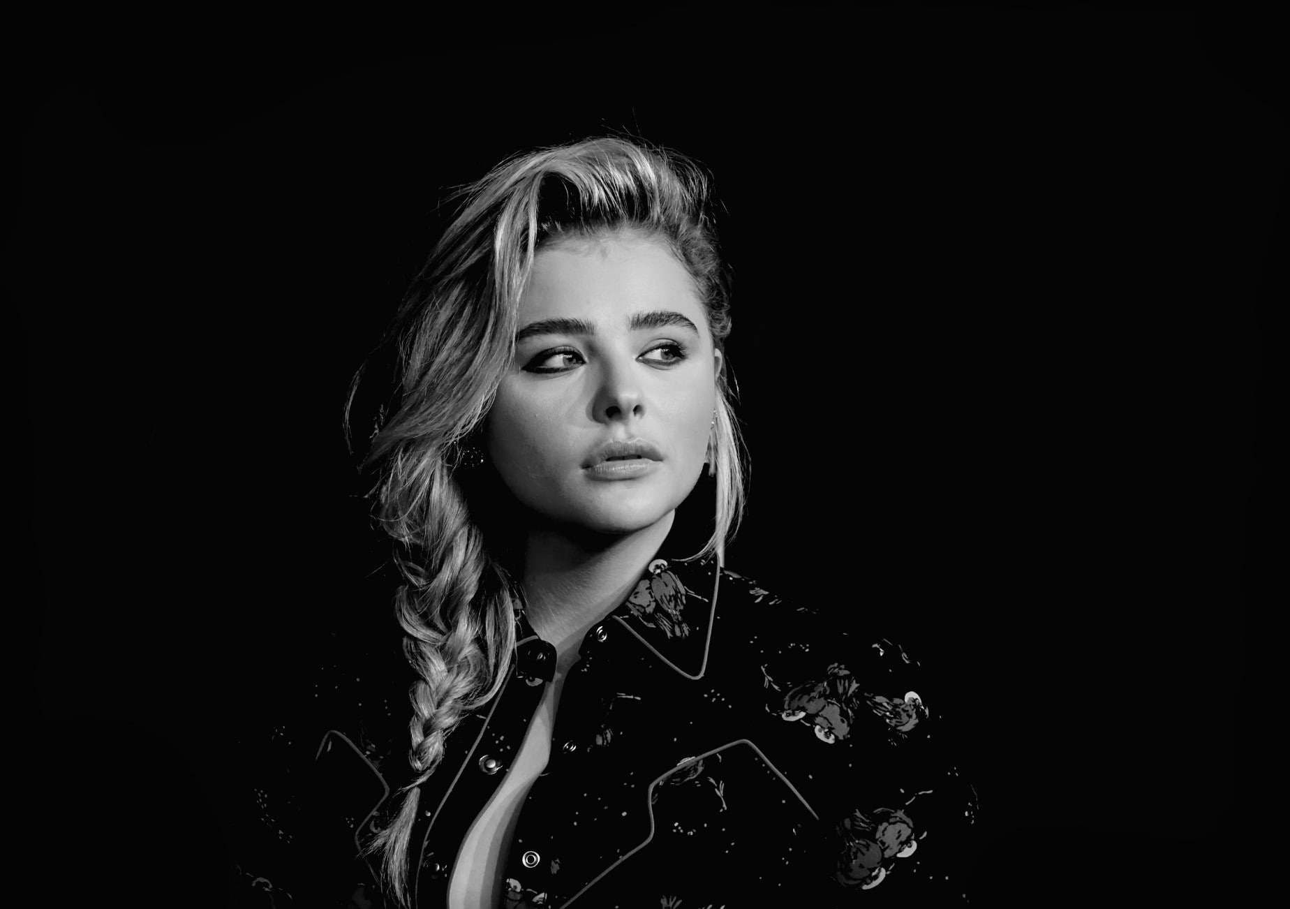 720P, monochrome, portrait, actress, women, Chloë Grace Moretz, HD Wallpaper