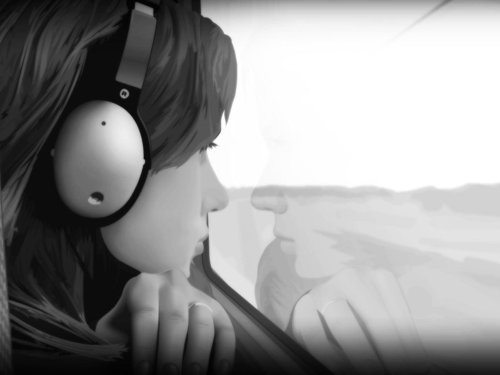 translation, headphones, movies, scarlett, sound, 720P, music, grayscale, monochrome, johansson, women, lost, HD Wallpaper