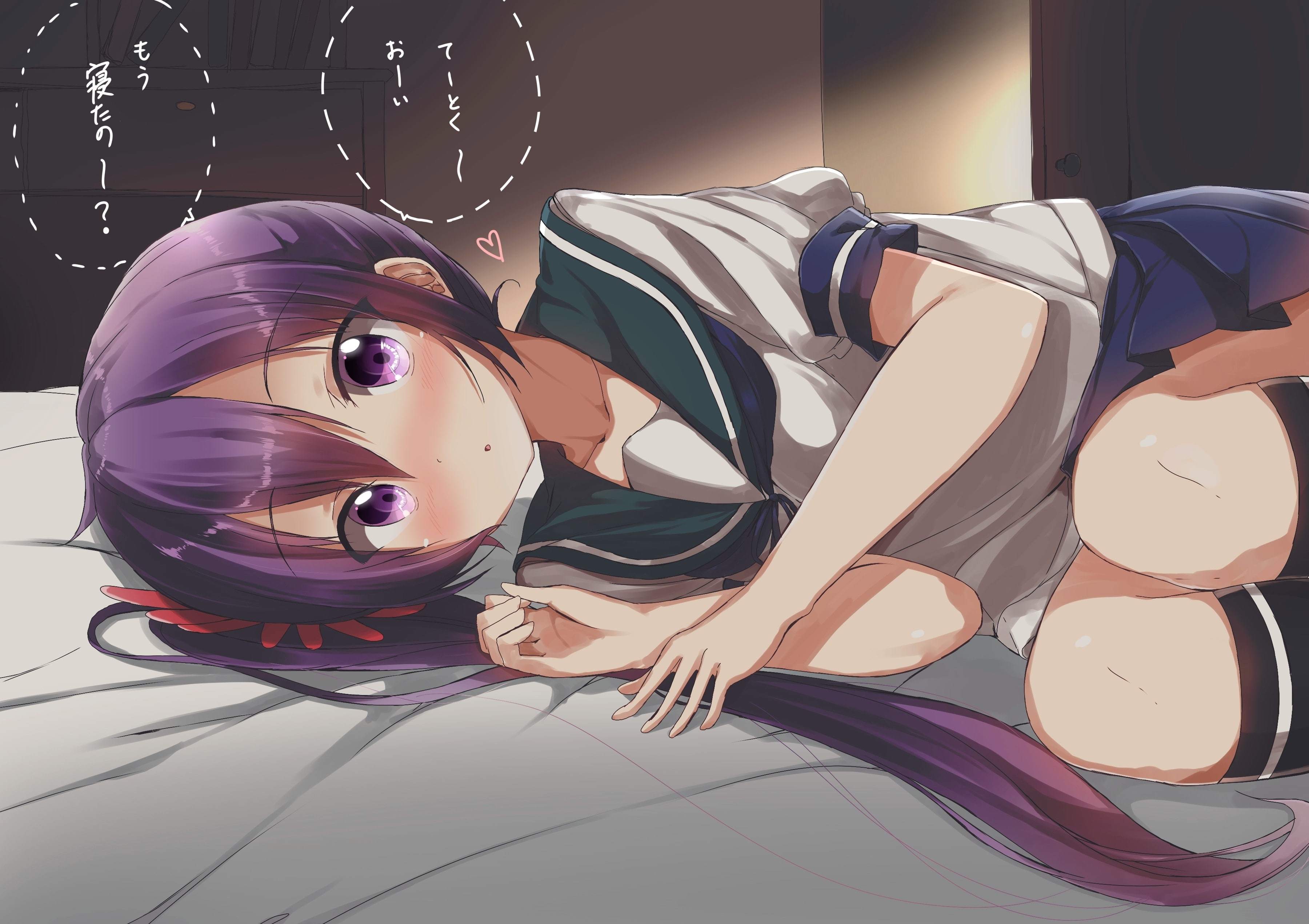 purple eyes, 2K, Akebono (KanColle), Kantai Collection, short hair, anime, purple hair, anime girls, knee-highs, HD Wallpaper
