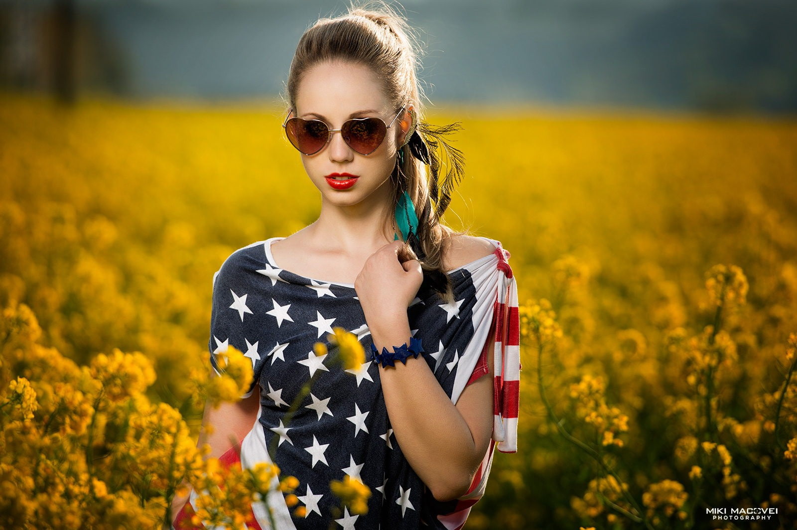 nature, flower, blond hair, ponytail, fashion, 720P, glasses, flag, long hair, red lipstick, beauty in nature, beautiful woman, yellow, adult, women with glasses, HD Wallpaper