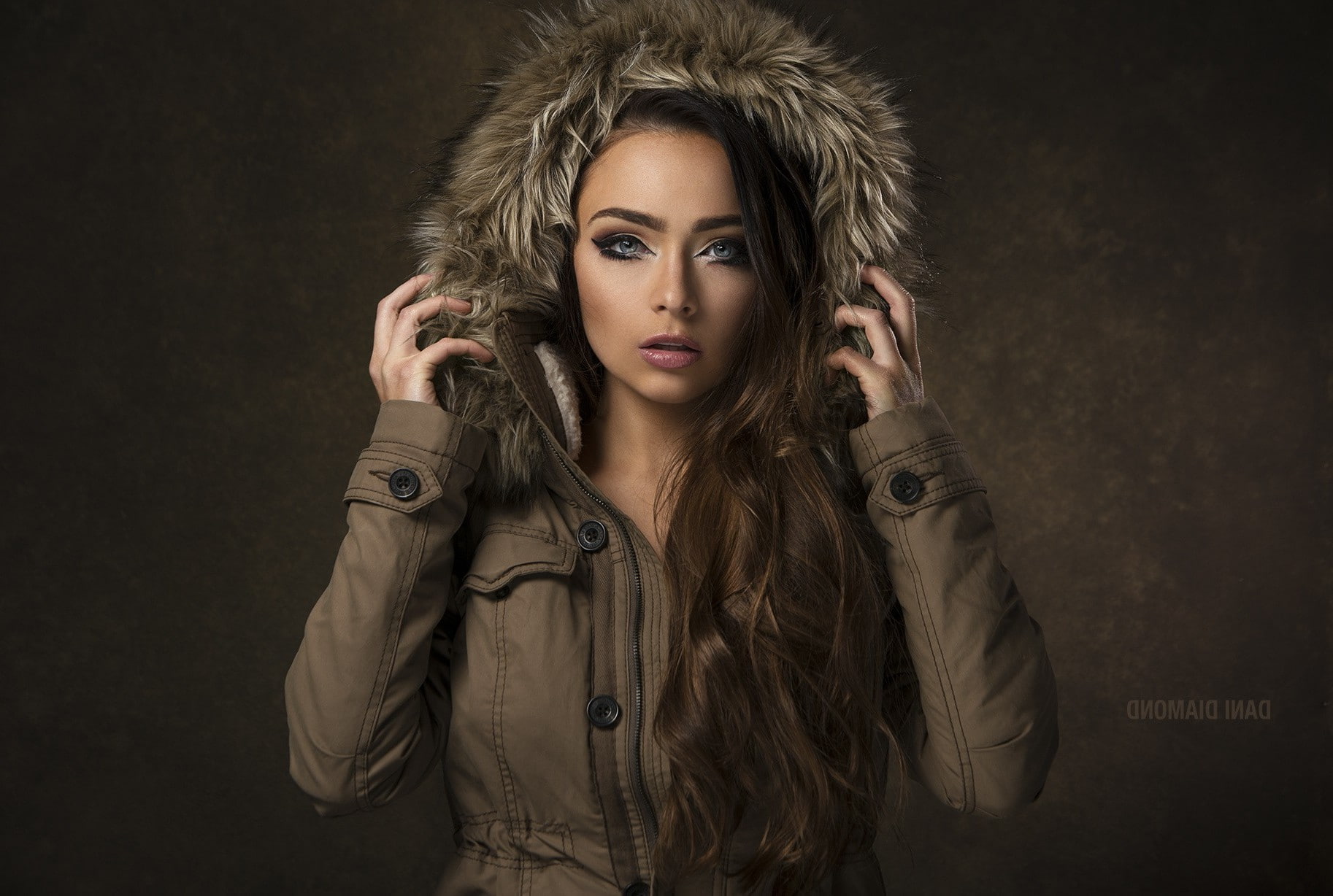 Simple Background, Hood, portrait, women, Dani Diamond, 720P, HD Wallpaper