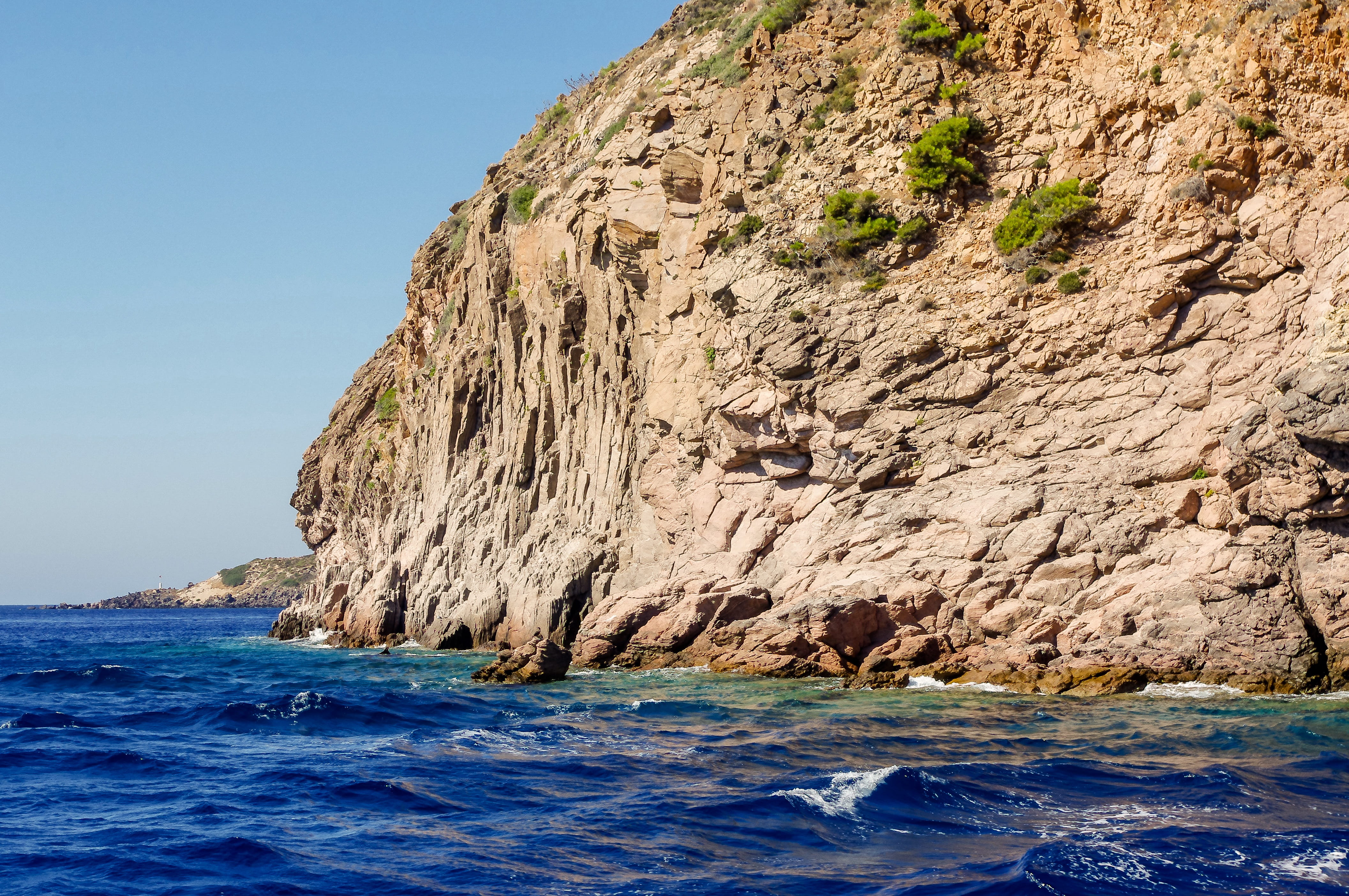 rock formation, kos, sky, rocky coastline, summer, tranquil scene, coast, greece, mountain, tranquility, scenics - nature, day, mountains, 4K, rock, no people, HD Wallpaper