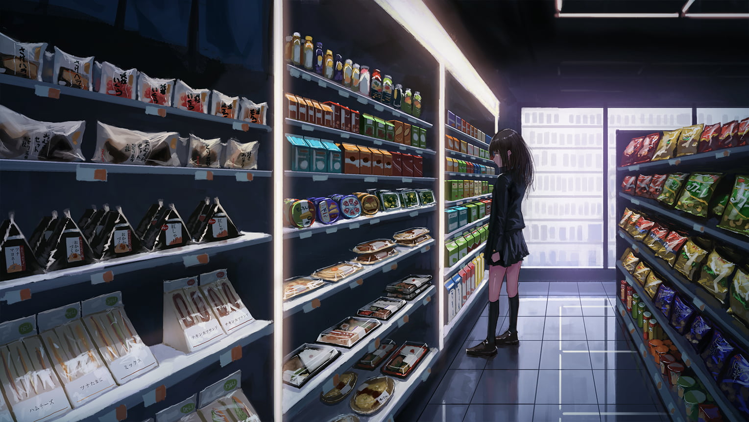 lights, fridge, 720P, anime, drink, stores, food, chips, HD Wallpaper