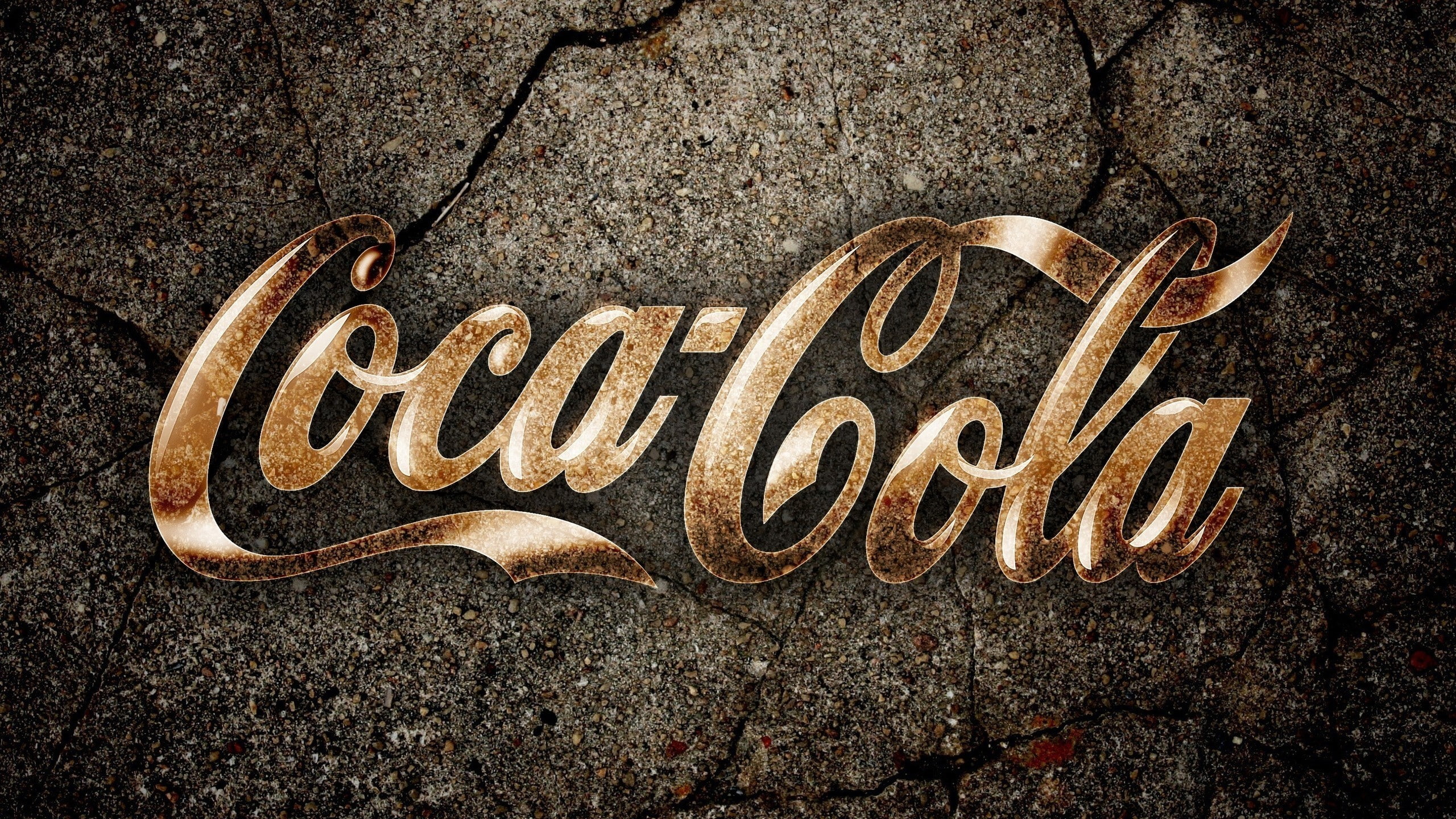 gold colored, solid, Drink, Logo, Coca-cola, single word, 2K, love, close-up, no people, Background, high angle view, text, asphalt, capital letter, emotion, HD Wallpaper
