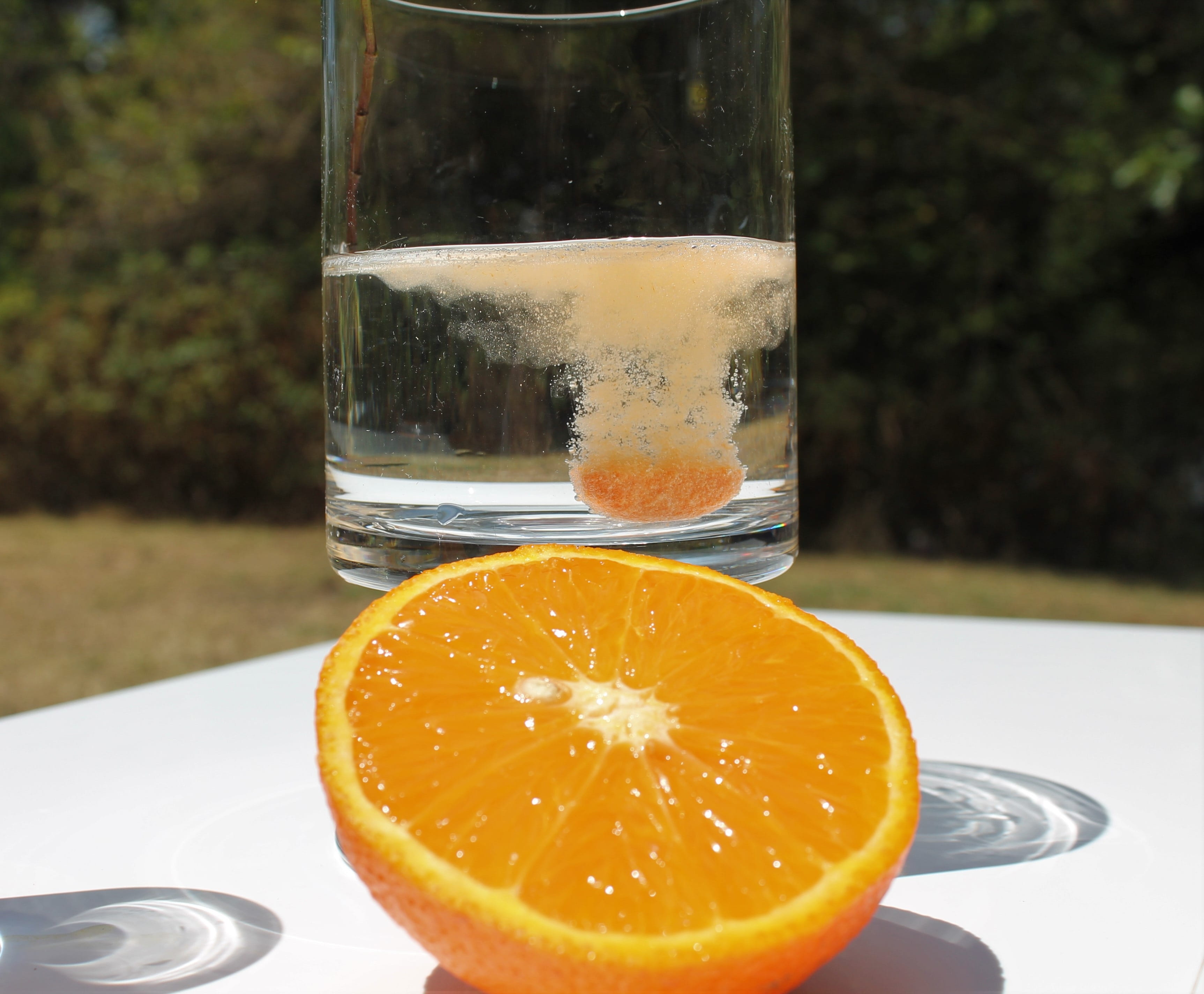 refreshment, drinking glass, juice, nutritious, outdoors, table, citrus fruit, still life, focus on foreground, orange color, close-up, food, health, healthy eating, HD Wallpaper