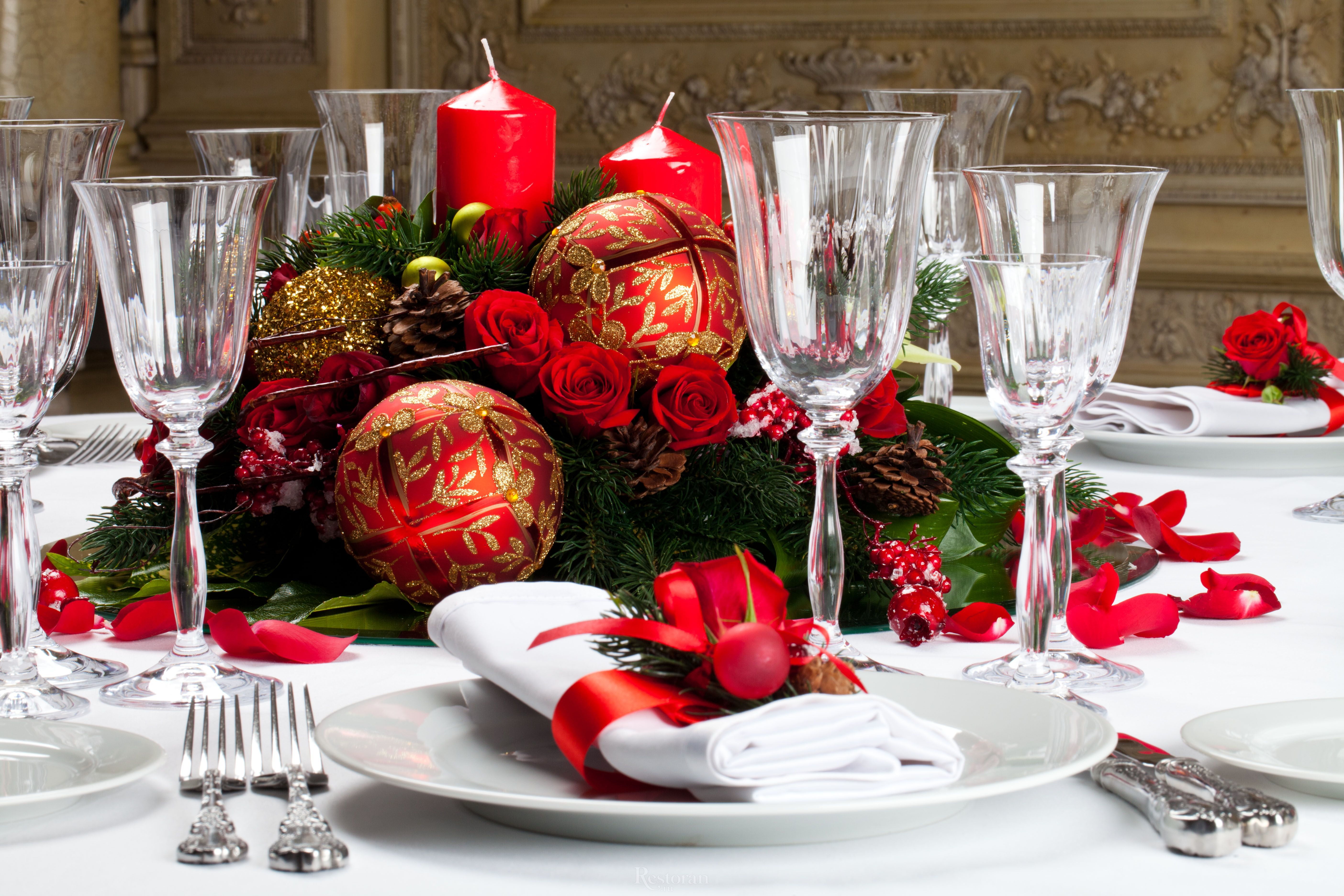 eating utensil, flowers, dining, no people, christmas decoration, roses, table knife, glass, glass - material, place setting, 5K, household equipment, HD Wallpaper