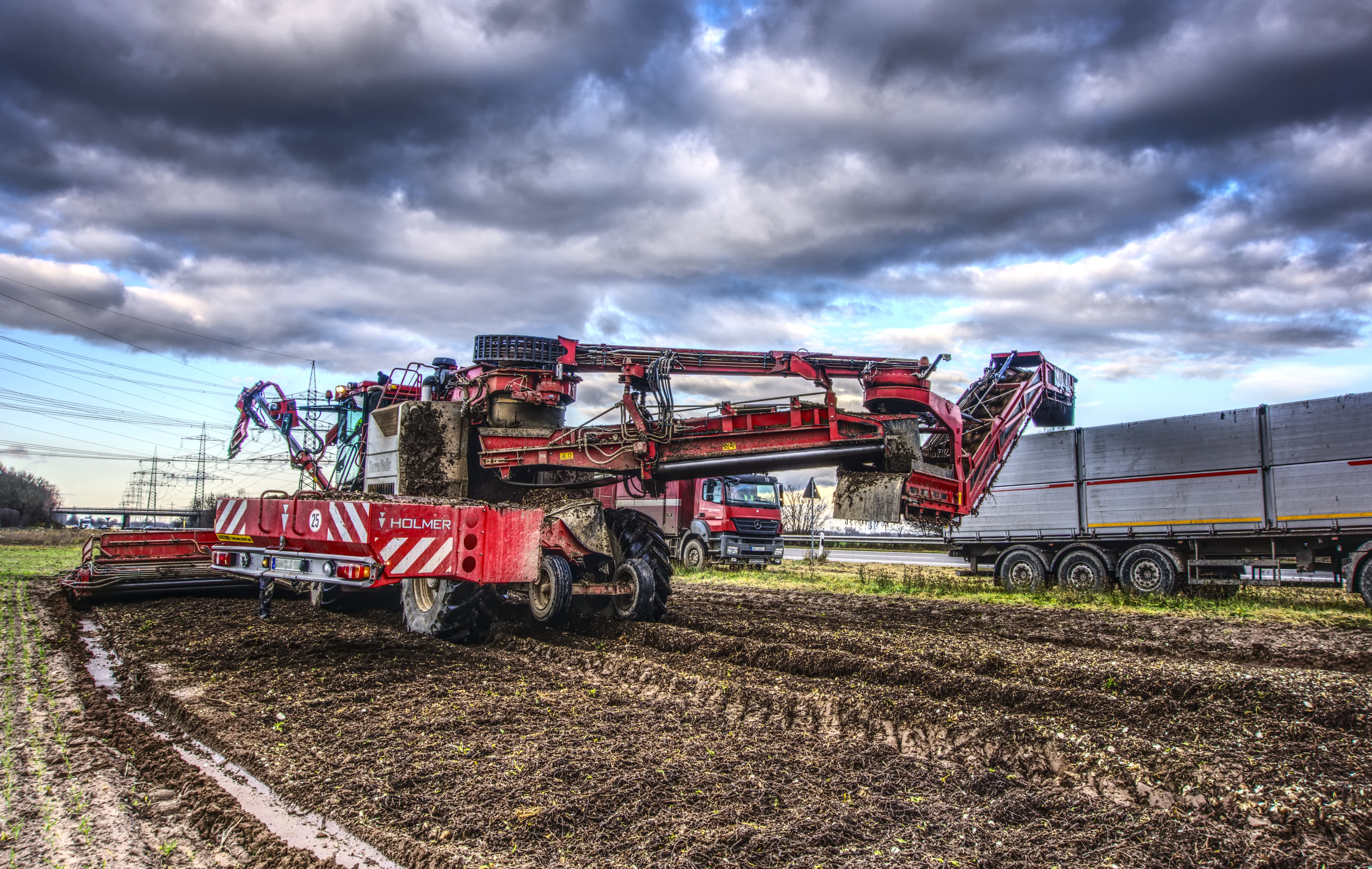 sky, loading, bauer, pomology, pick, 5K, hdr, machine, land vehicle, autumn, cloud - sky, occupation, sugar beet, cooperation, rural, beets, nature, nutrition, HD Wallpaper