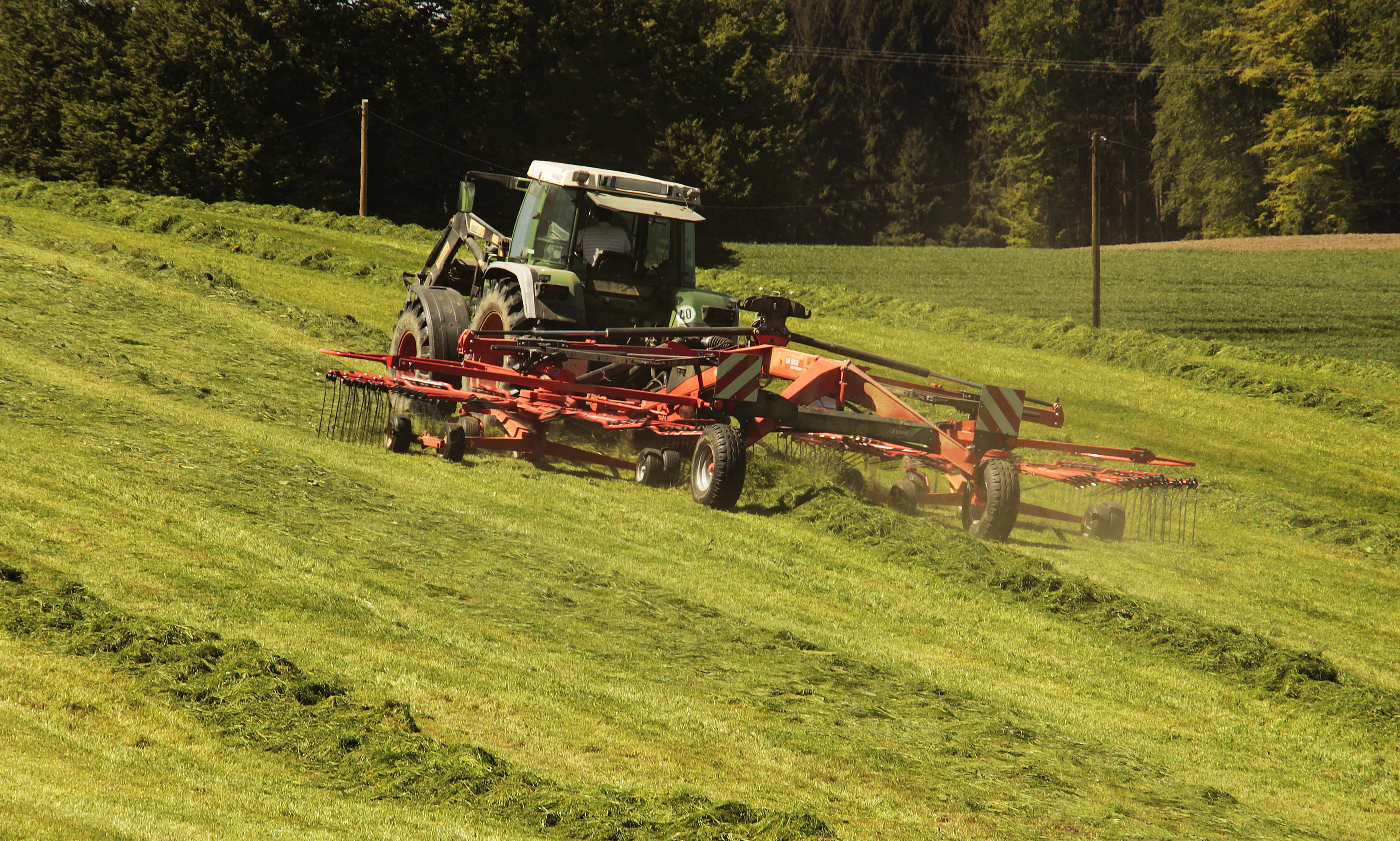 land vehicle, field economics, agricultural machine, 5K, series meet, meadow, environment, tree, transportation, rural, hay, grass, field, grass surface, HD Wallpaper