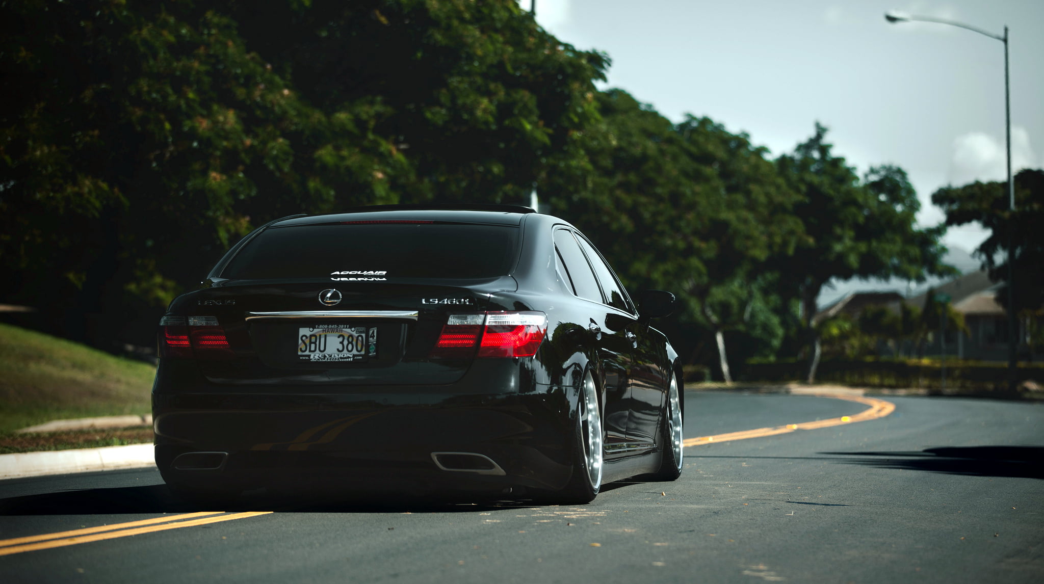 travel, transportation, rear, tree, 1080P, road, land vehicle, Lexus, stationary, day, focus on foreground, city, sunlight, road trip, VIP, car, no people, HD Wallpaper
