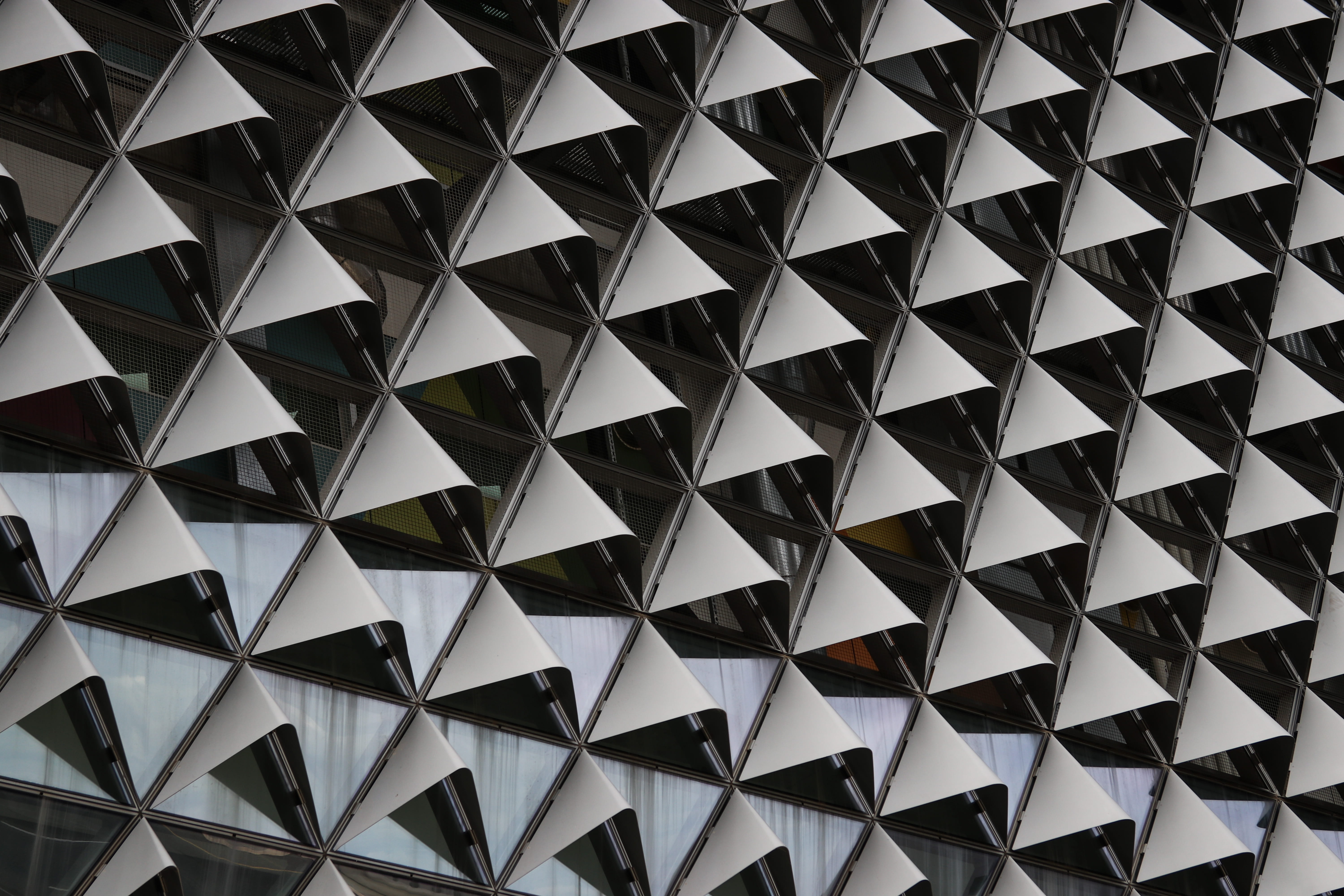 triangle shape, windows, architectural feature, steel, backgrounds, design, architecture and art, metal, no people, illustration, d, architecture, filling the frame, HD Wallpaper