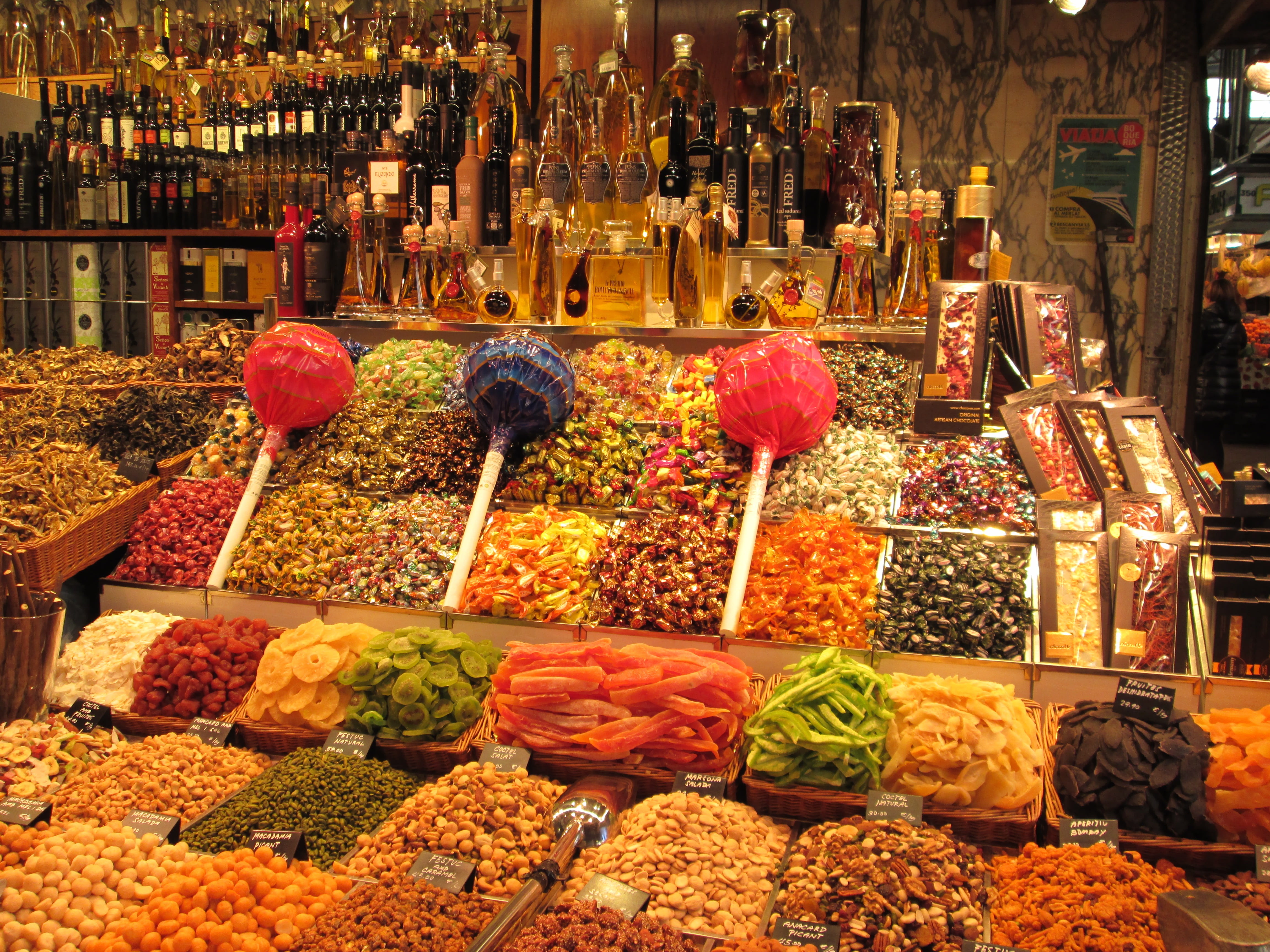 built structure, vegetables, fruit, food and drink, adult, barcelona, assorted, men, abundance, variation, market stall, candy, color, la rambla, sweets, HD Wallpaper