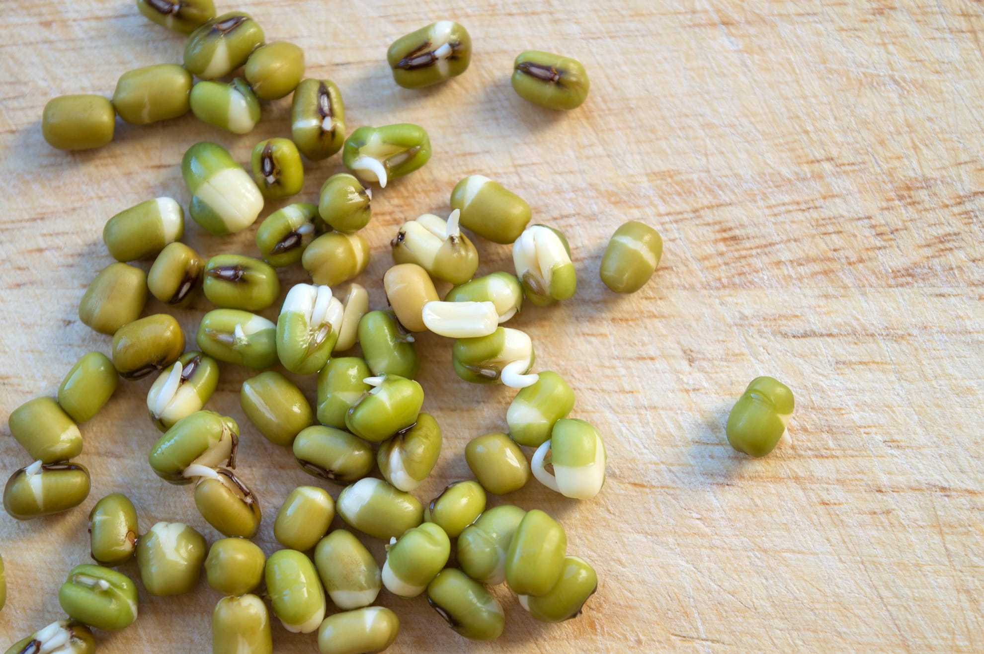 table, Sprouts, raw food, Golden Gram, wood - material, high angle view, closeup, handful, organic, golden gram sprouts, green color, useful, placer, 1080P, HD Wallpaper
