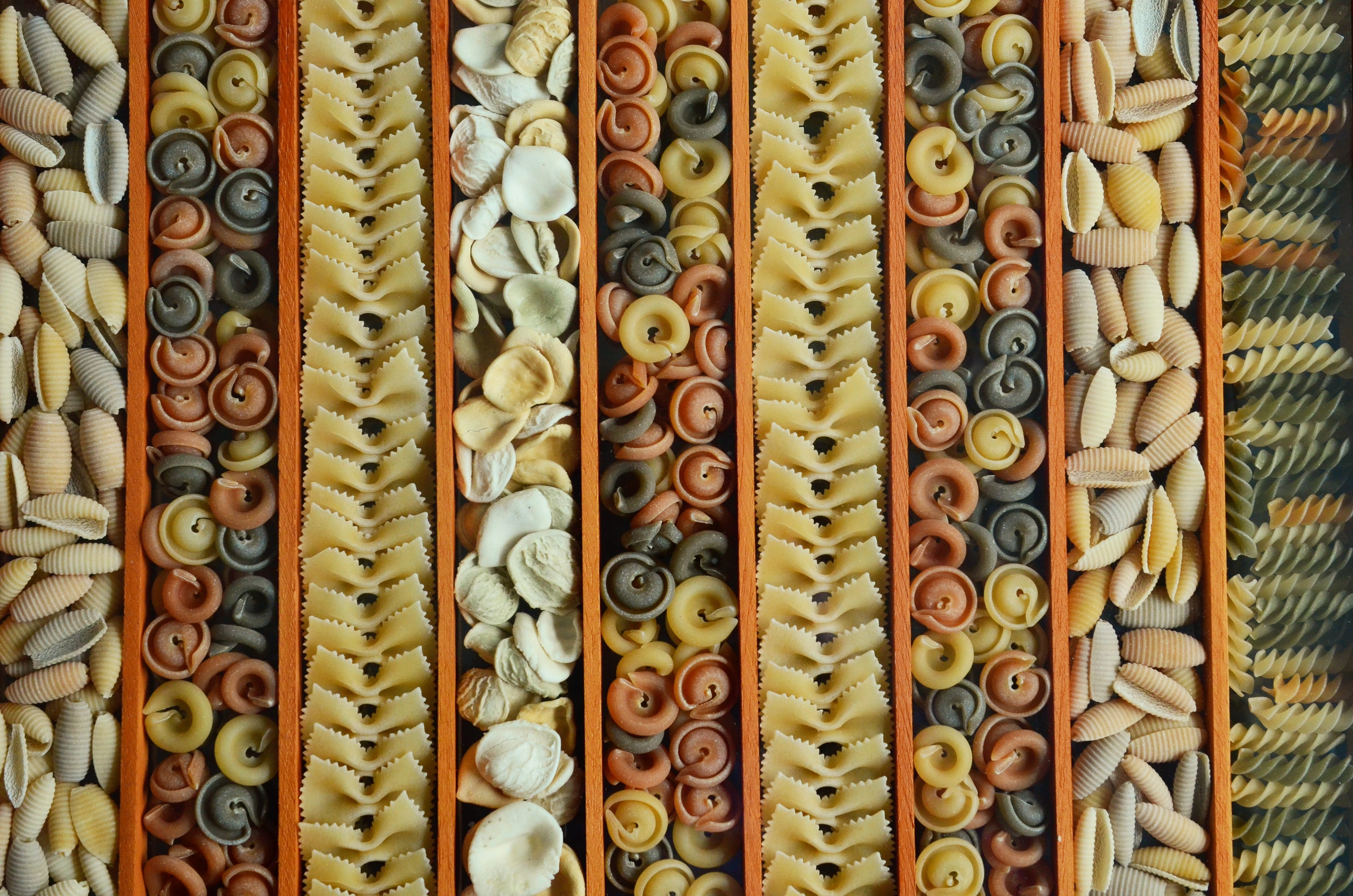nutrition, side by side, noodles, symmetrically, neat, raw, for sale, choice, kitchen, art and craft, indoors, eat, sorted, order, stack, arrangement, 4K, HD Wallpaper
