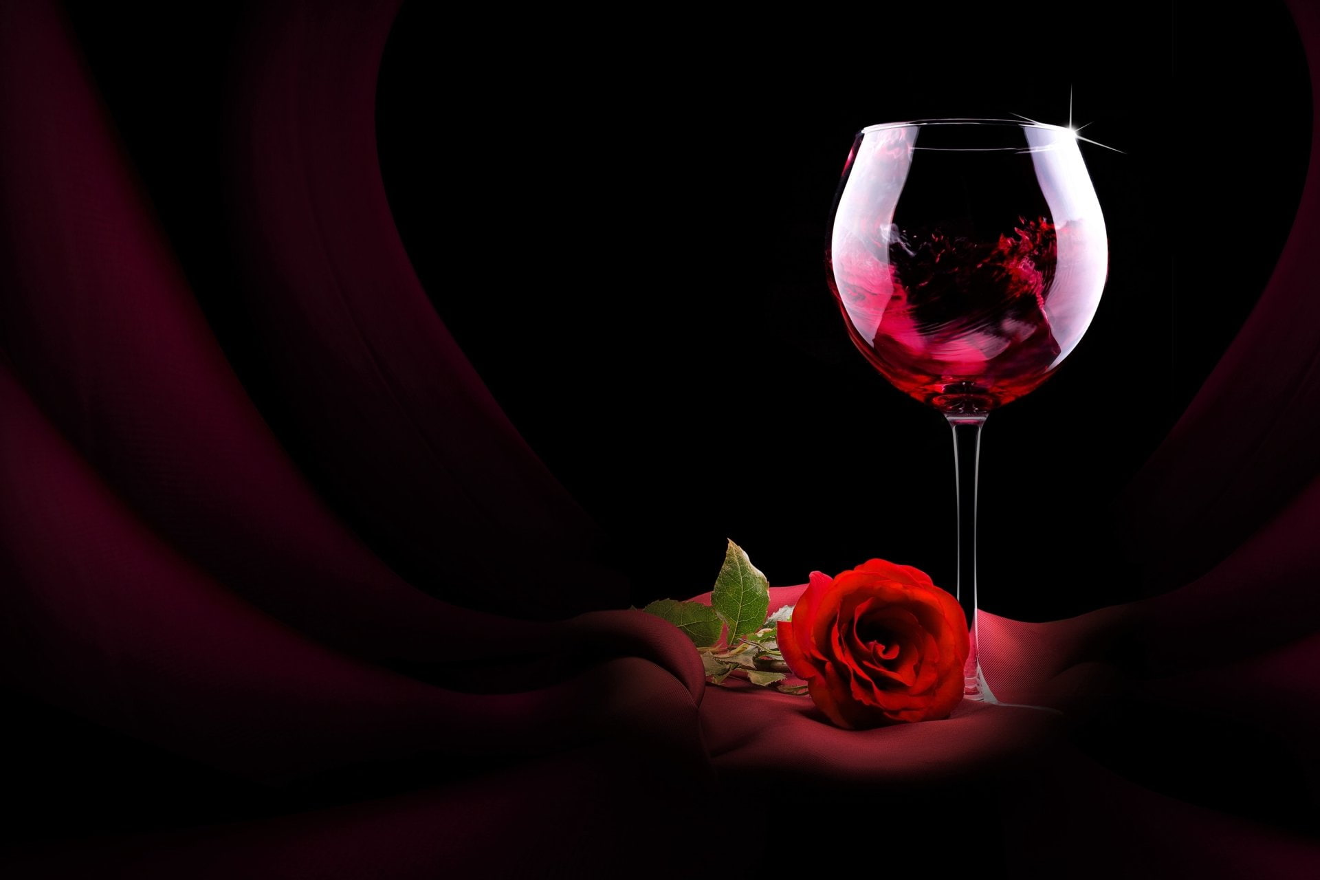 wineglass, Photography, Wine, plant, red, flowering plant, freshness, rose - flower, indoors, Red Rose, black background, drink, red wine, Rose, nature, HD Wallpaper