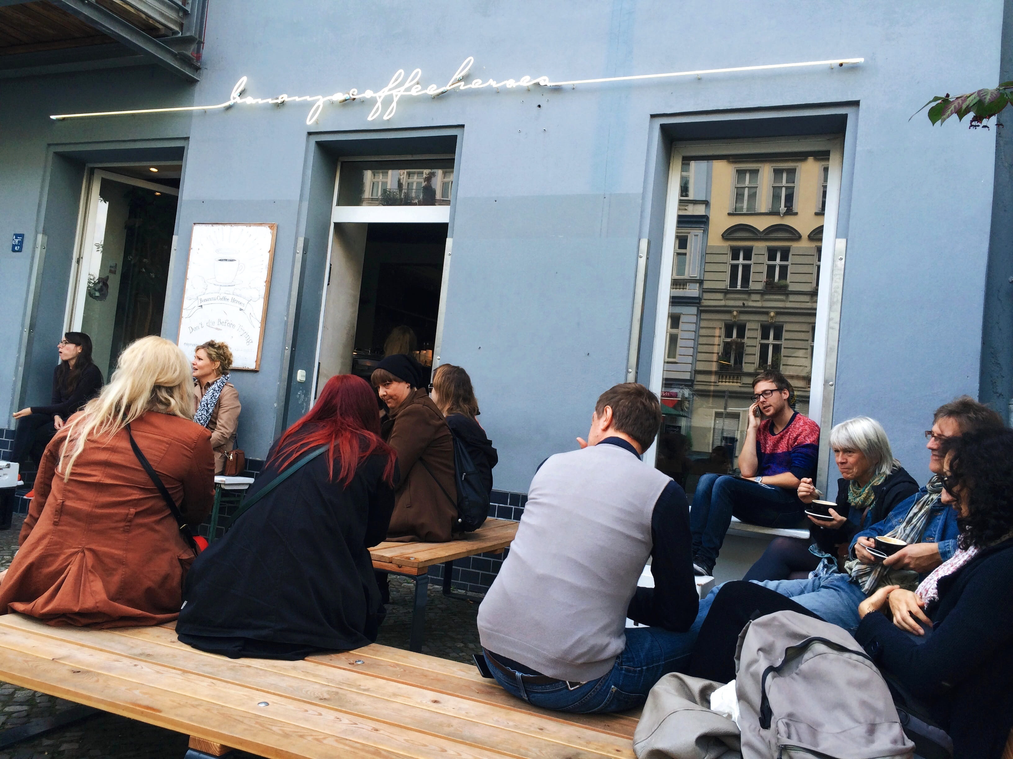 lifestyles, germany, leisure activity, europe, bonanza coffee roasters, cafe, outdoors, city, coffee, people, day, social, built structure, sitting, crowd, HD Wallpaper