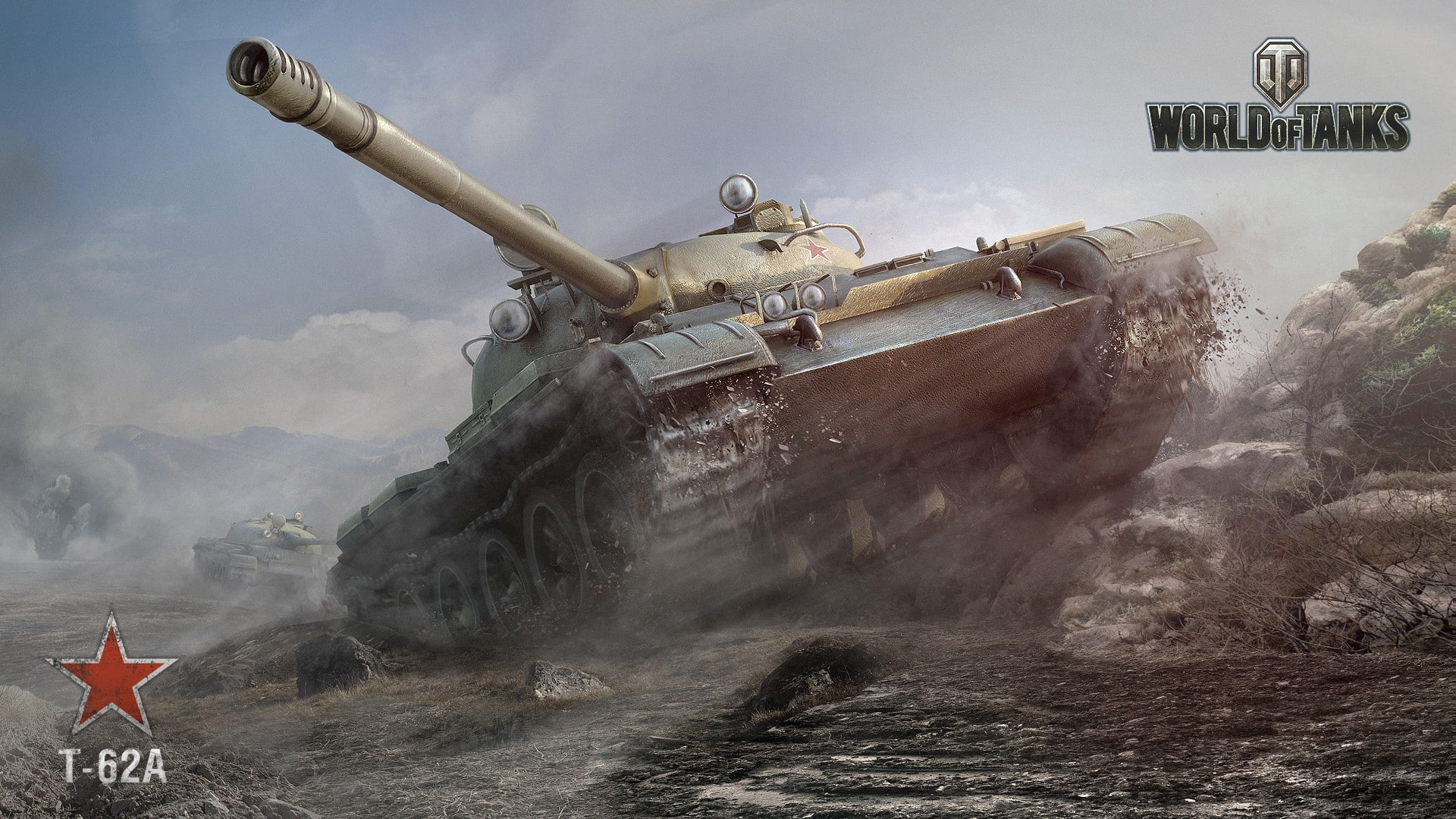 T-62A, air vehicle, no people, day, World of Tanks, video games, airplane, mountain, flying, splashing, T-62, motion, military, communication, nature, 1080P, HD Wallpaper