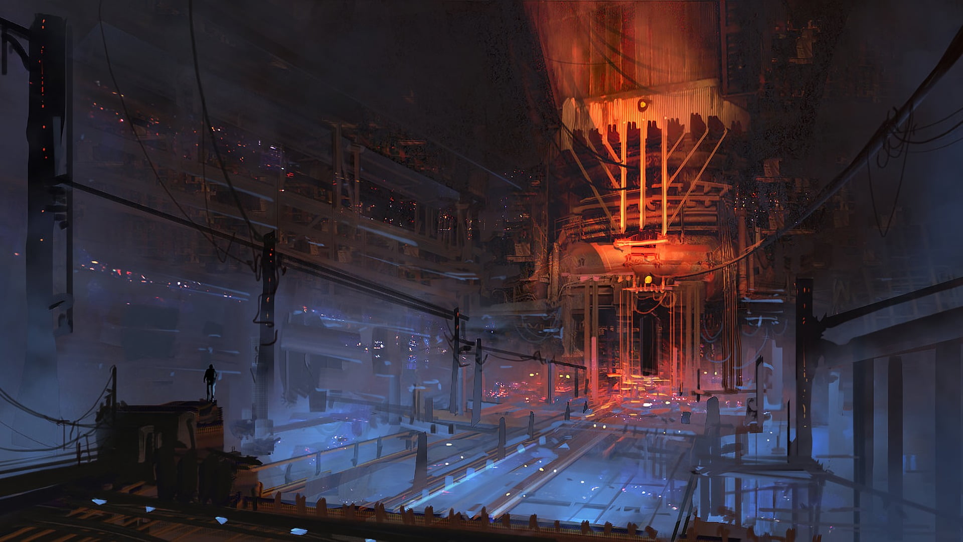 illuminated, building, building exterior, outdoors, production line, transportation, glowing, built structure, night, 1080P, fuel and power generation, HD Wallpaper