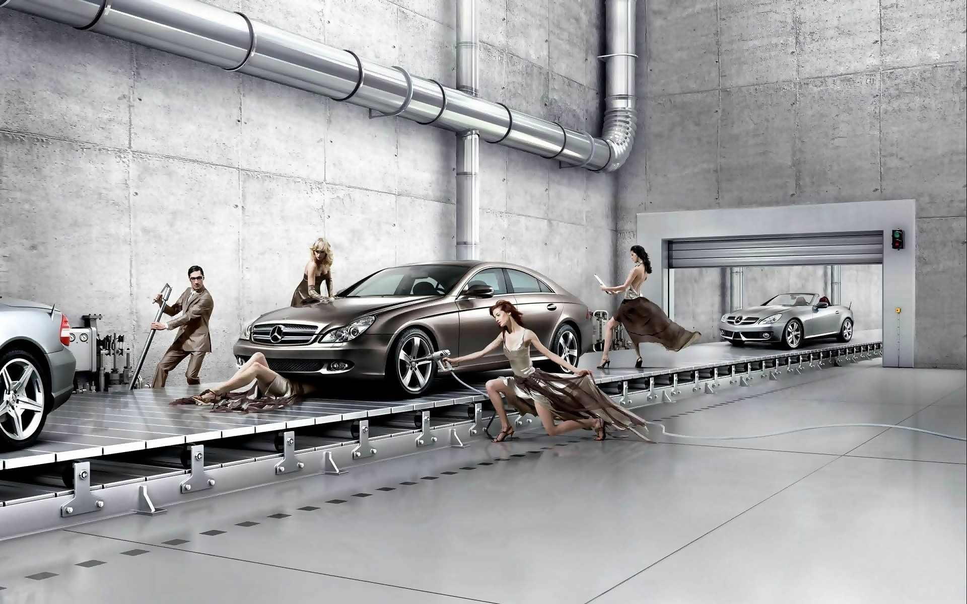 1080P, cars, production, women, mercedes, 3d and abstract, line, HD Wallpaper