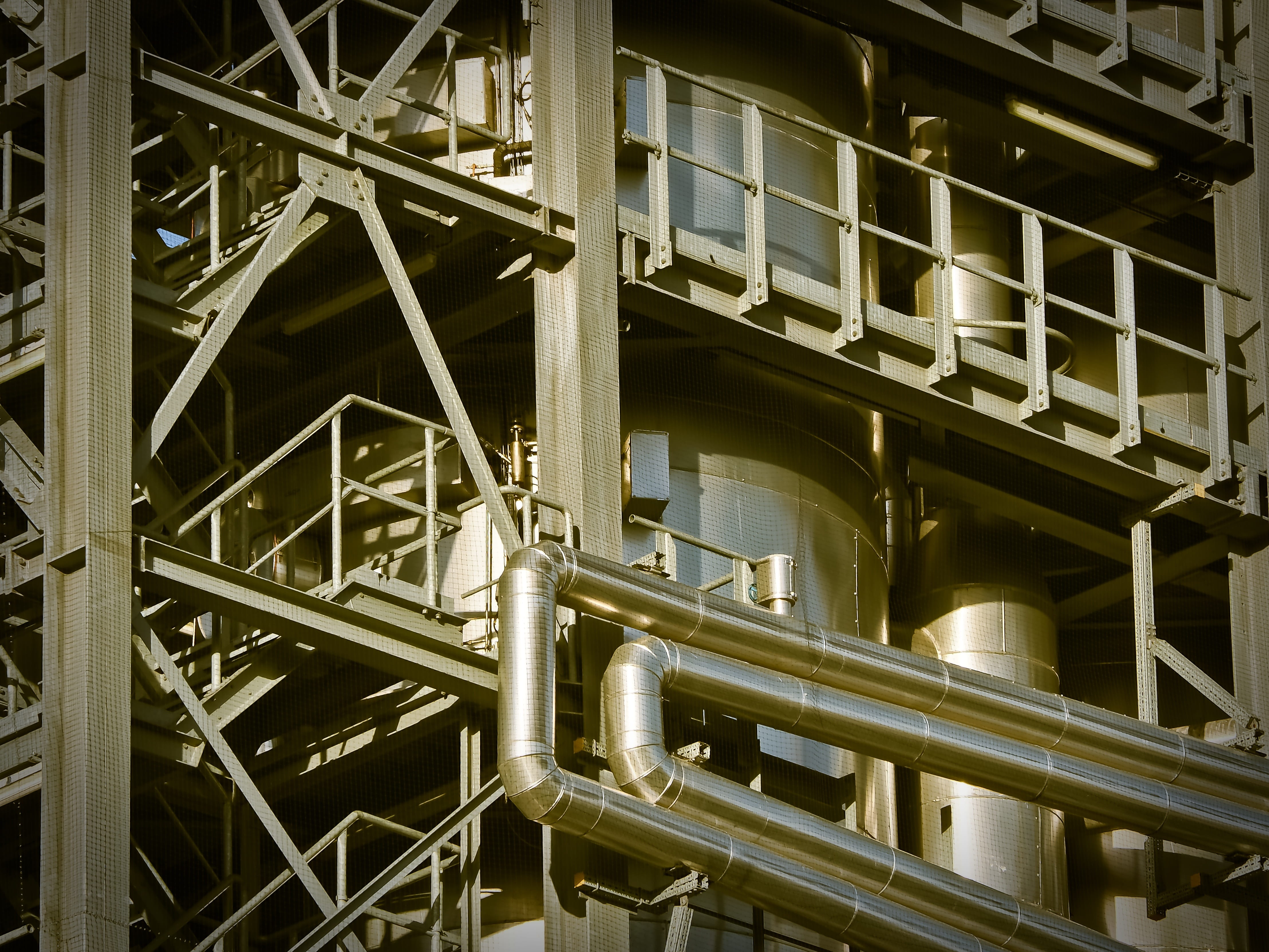 backgrounds, pipe, indoors, iron, sepia, metal industry, 4K, alloy, pipeline, building, construction, tank, architecture, steel, day, equipment, pipe - tube, HD Wallpaper