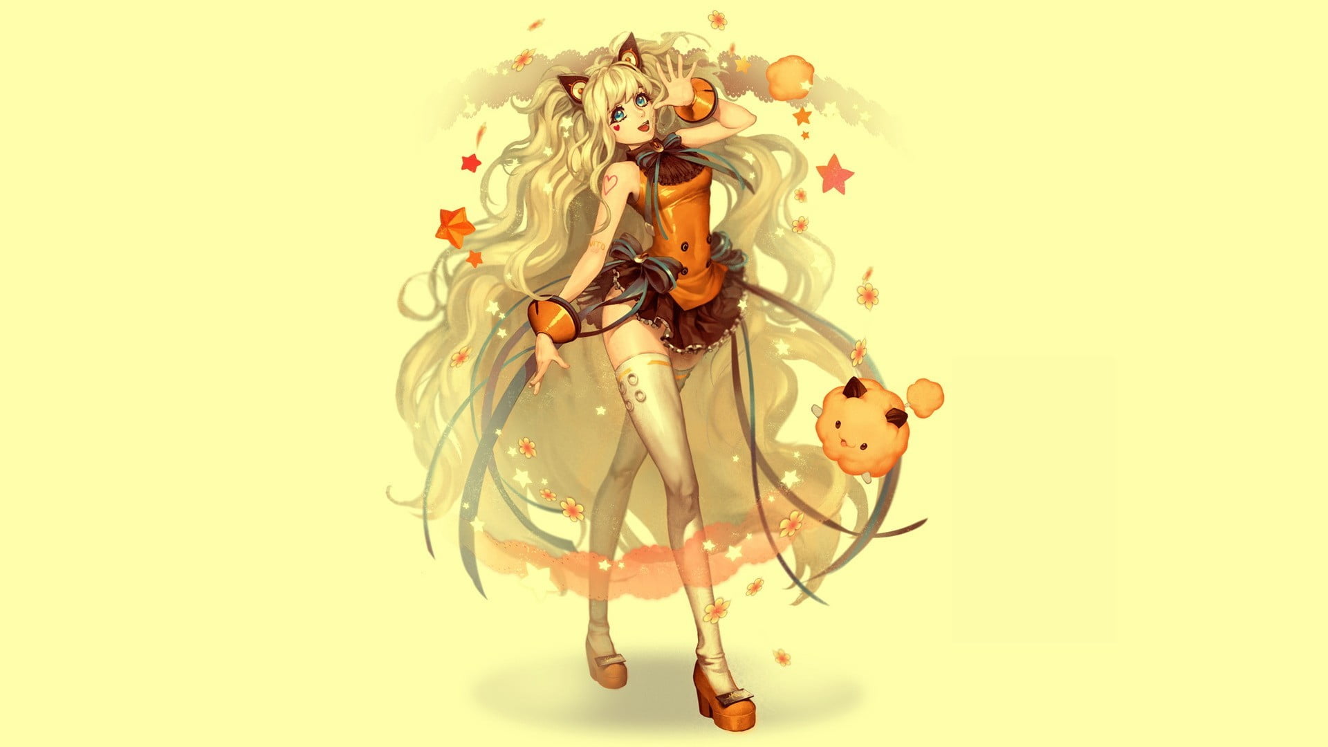 yellow, SeeU, indoors, art and craft, no people, anime, close-up, cut out, craft, Vocaloid, decoration, human representation, representation, 1080P, studio shot, HD Wallpaper