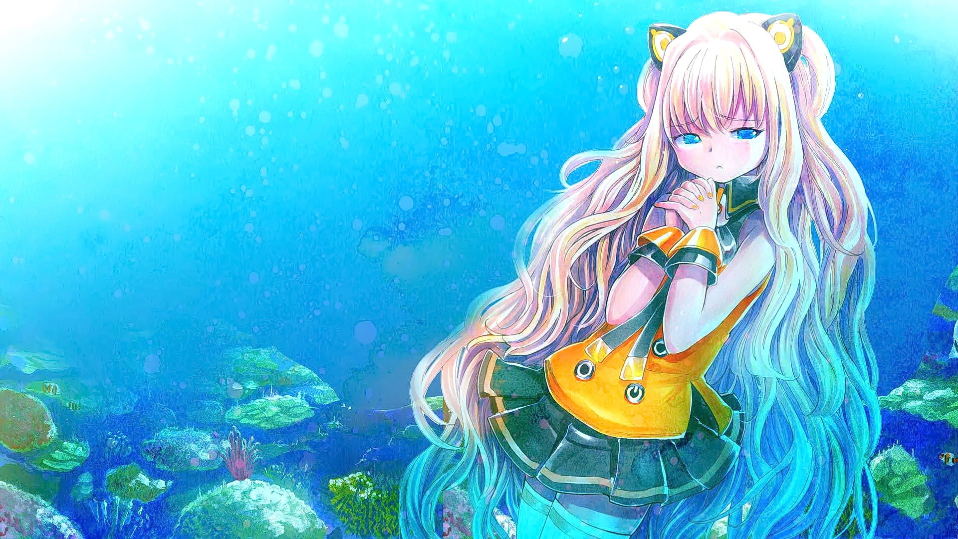 sadness, beauty, underwater, animals in the wild, sea life, sea, blue eyes, marine, women, pink hair, fish, one person, 1080P, Vocaloid, vertebrate, SeeU, HD Wallpaper
