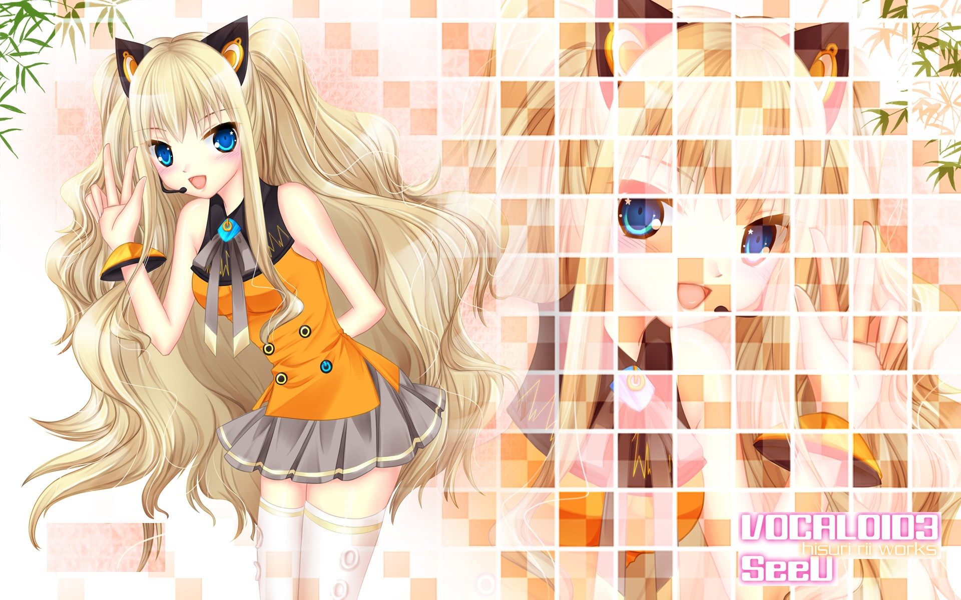 hair, eyes, blue, vocaloid, long, ears, blondes, seeu, 1080P, animal, HD Wallpaper