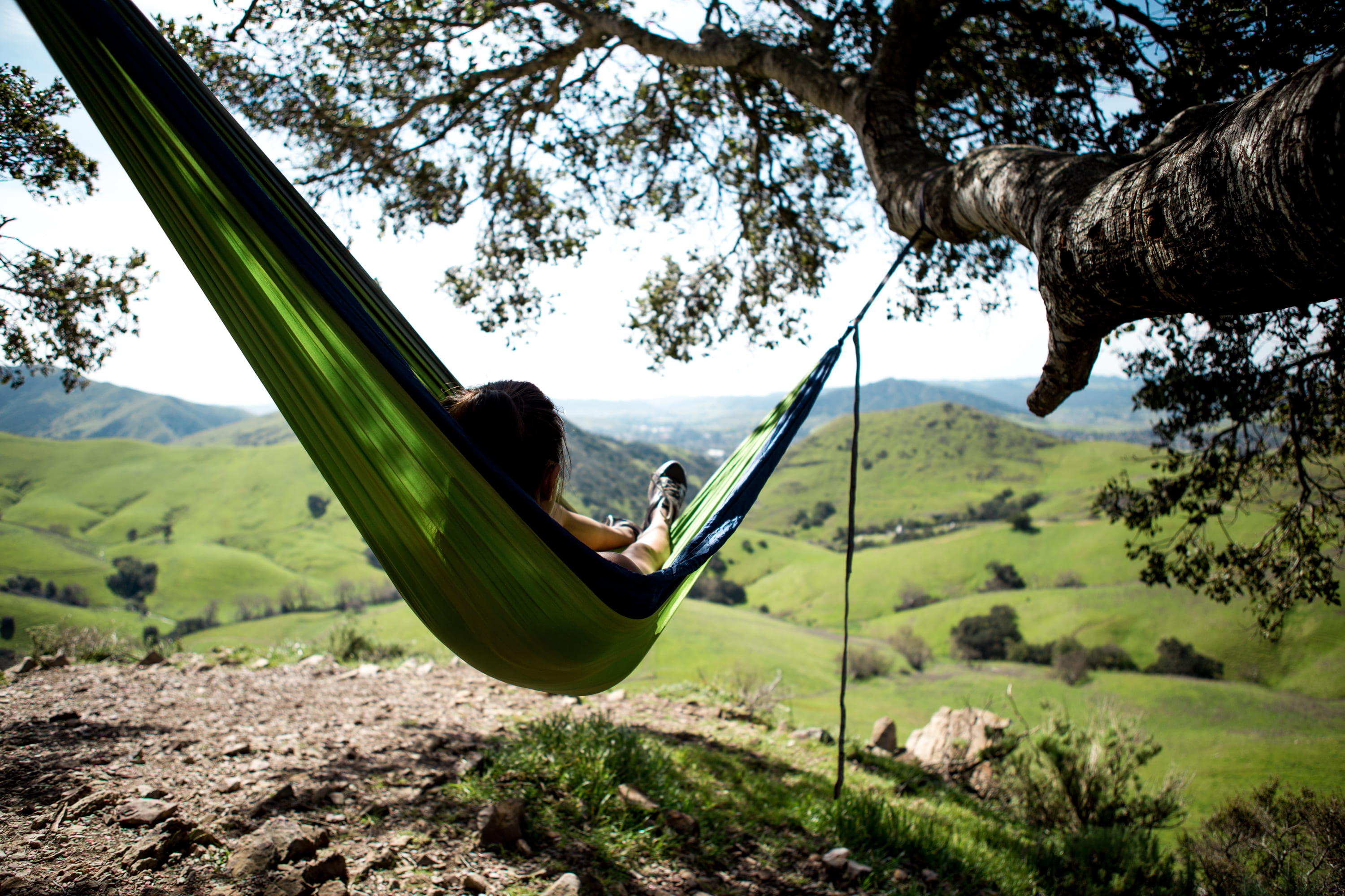 hill, green, person, leisure activity, 2K, growth, lifestyles, land, scenics - nature, hammock, tree, beauty in nature, mountain, sky, field, non-urban scene, HD Wallpaper