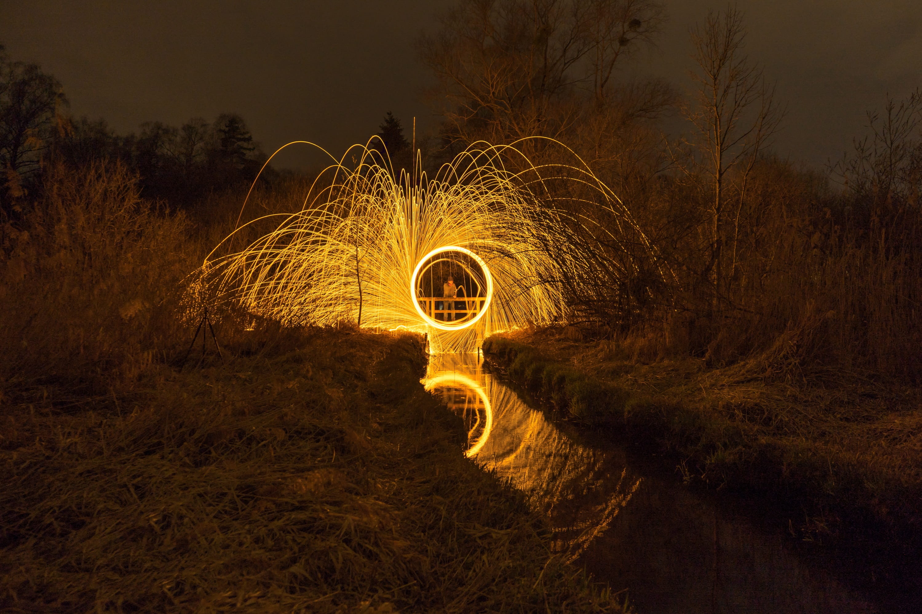 light - Natural Phenomenon, flame, night photo, glowing, geometric shape, 2K, spinning, Photo, heat - Temperature, Long Exposure, fire - Natural Phenomenon, HD Wallpaper