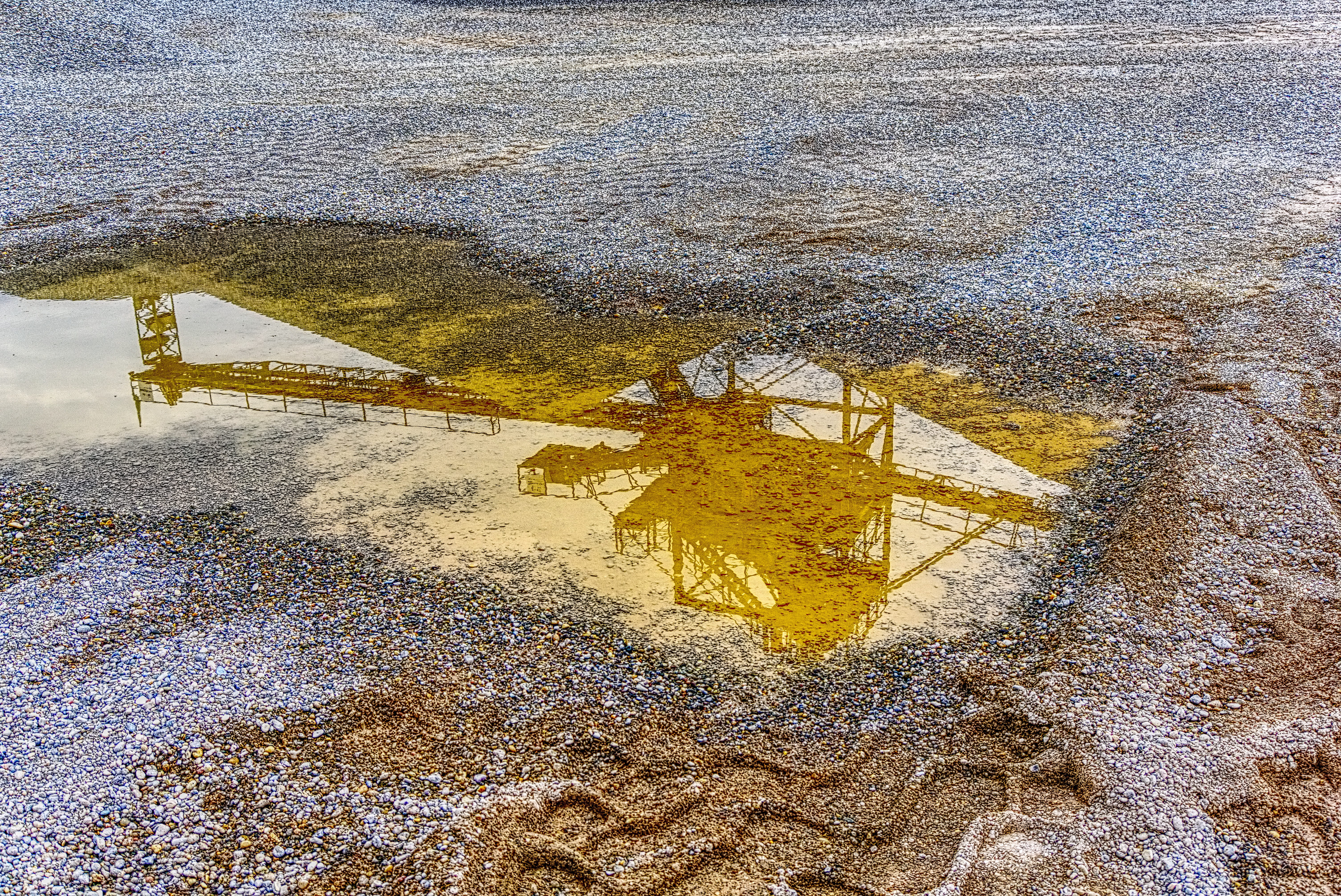 5K, no people, textured, yellow, wet, promote, nature, architecture, open pit mining, beach, land, kieswerk, removal, sunlight, conveyor belt, gravel, HD Wallpaper