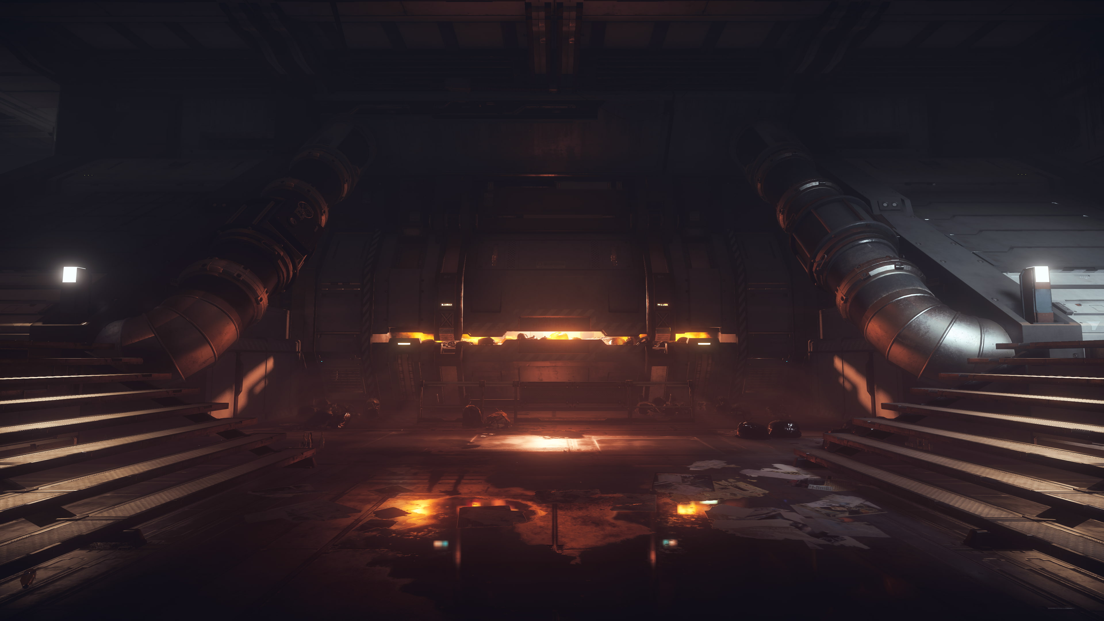 staircase, illuminated, video games, in a row, industrial equipment, alloy, 4K, no people, metal, night, steel, Star Citizen, industry, manufacturing equipment, HD Wallpaper