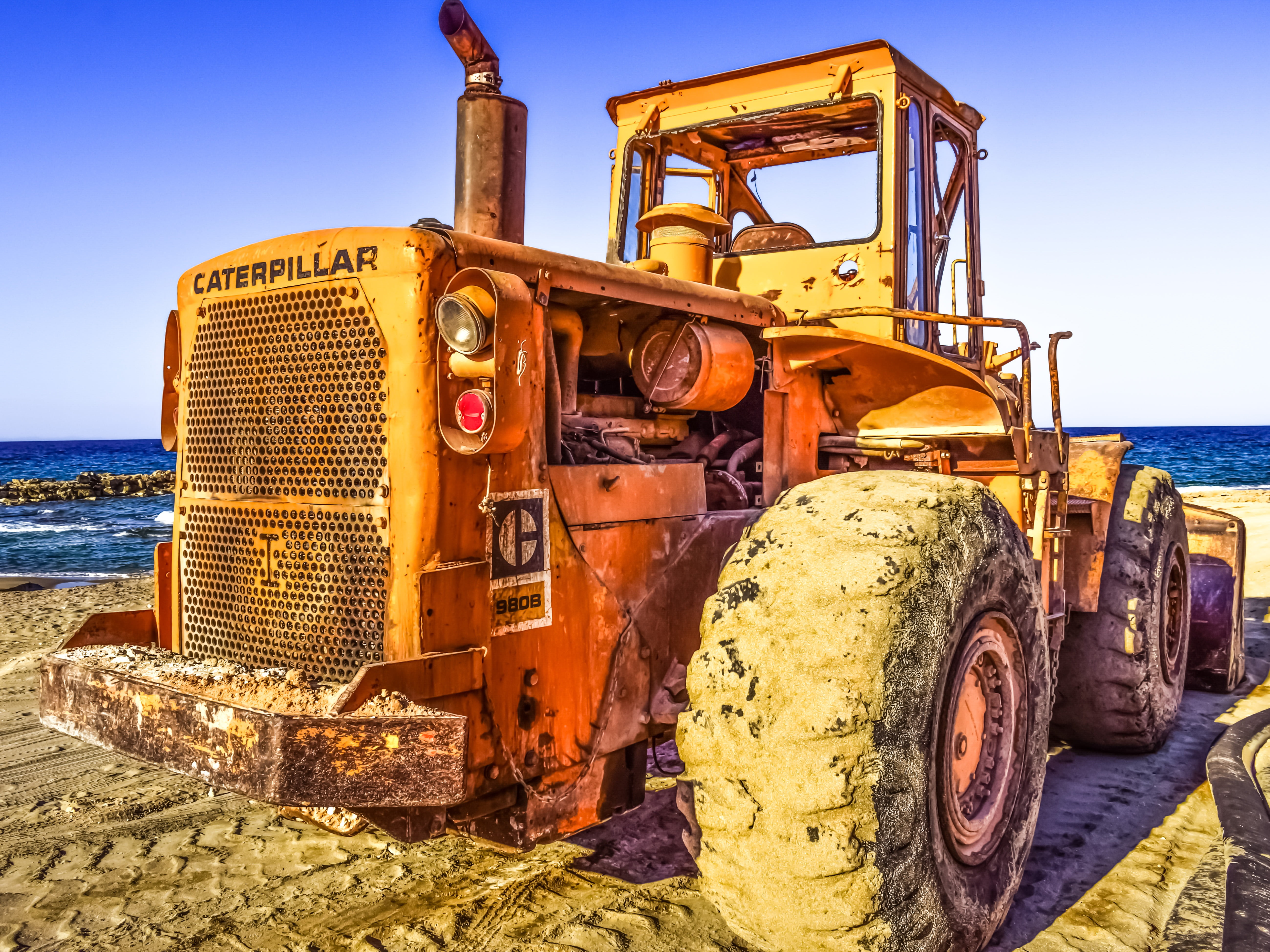metal, machinery, bulldozer, transportation, construction equipment, clear sky, vehicle, land, yellow, mode of transportation, no people, construction machinery, HD Wallpaper