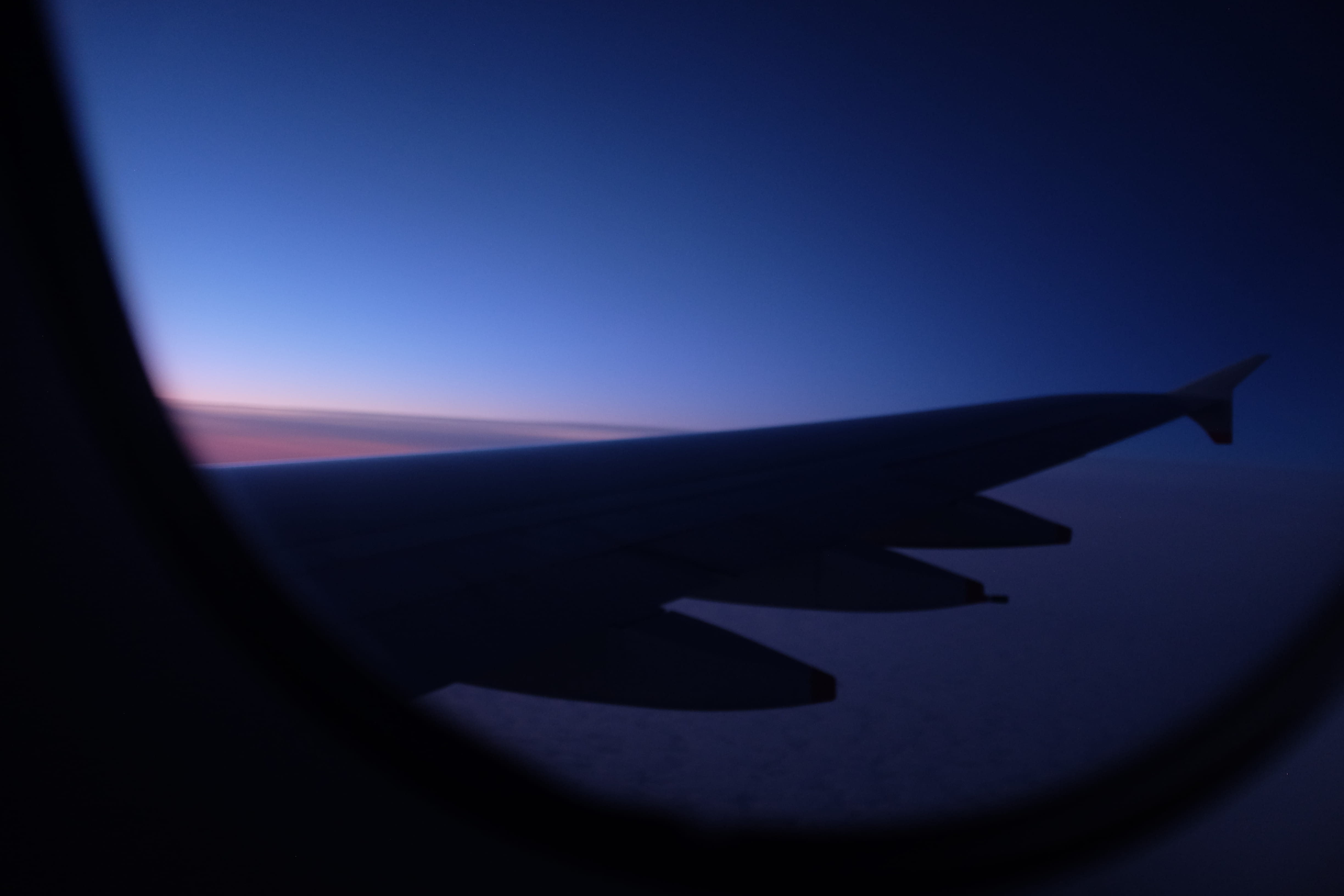 travel, transportation, flying, dark, outdoors, aerospace industry, blue, plane, 4K, sky, motion, twilight, wing, sunset, atlantic ocean, shadow, airshot, HD Wallpaper