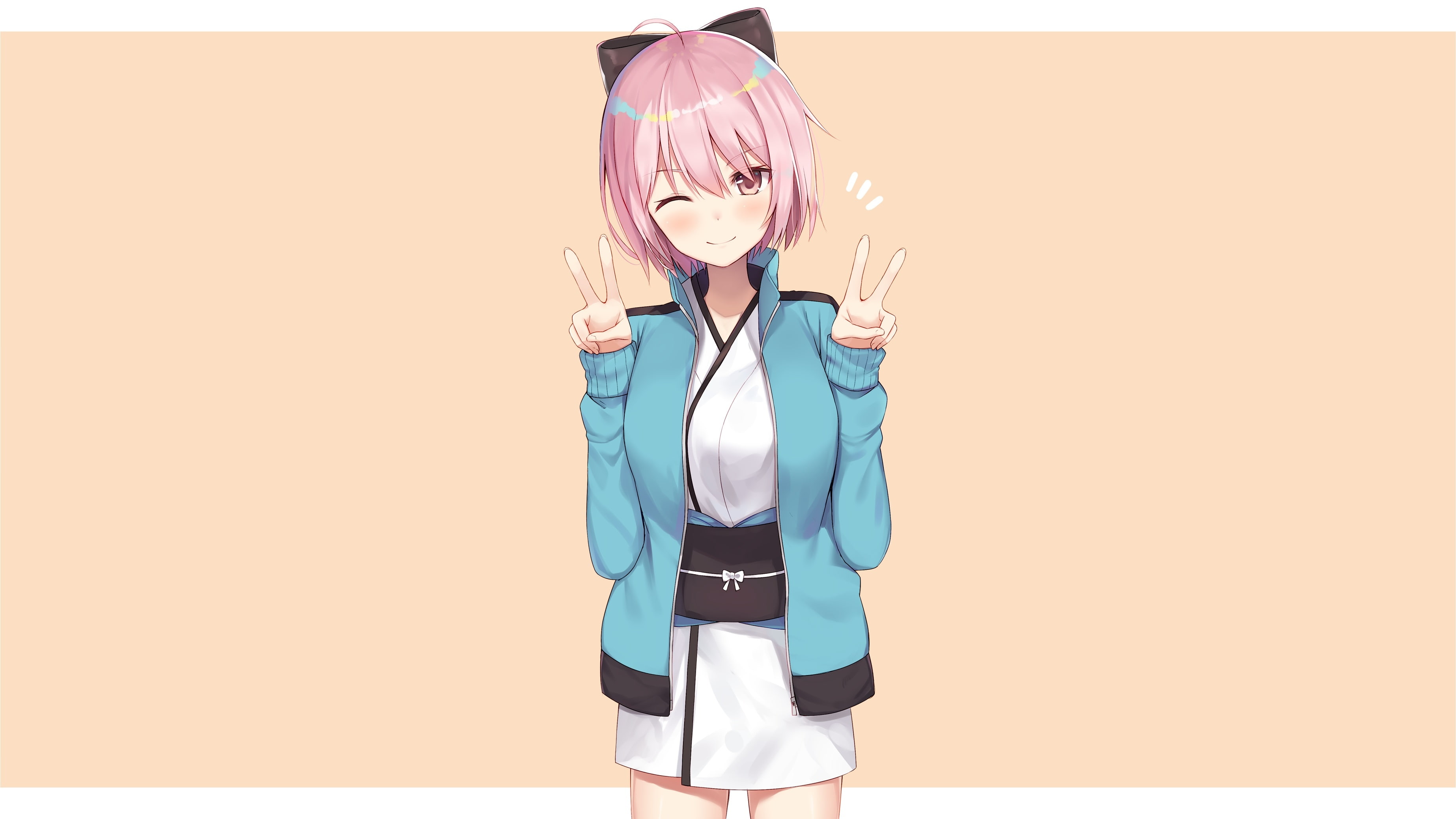 short, saber, japanese, grand, pink, blush, 2K, fate, wink, (series), com, konachan, hair, kimono, 251588, order, eyes, bow, sakura, clothes, yukarite, HD Wallpaper