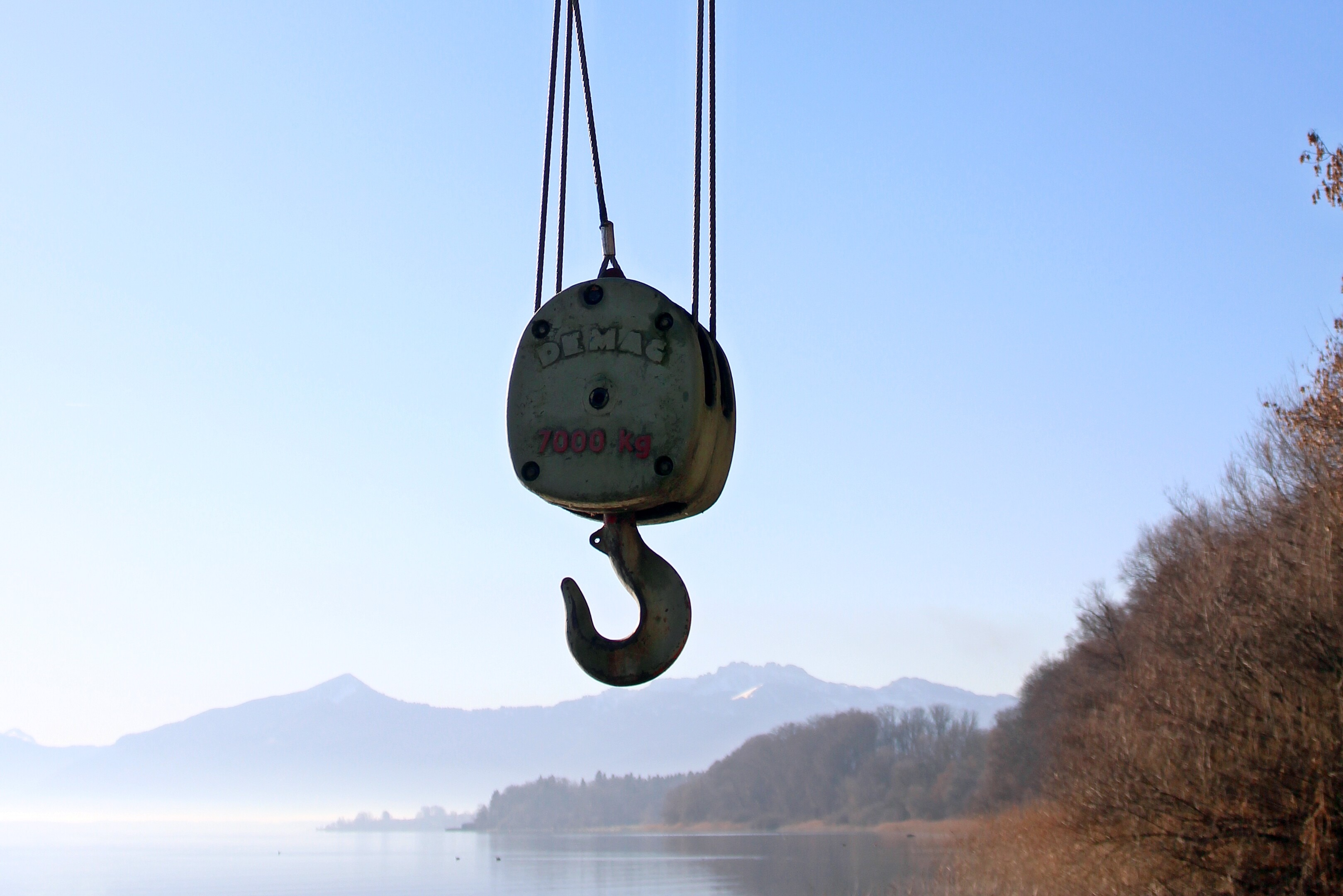 load hook, close, hanging, cargo transport, mountain, clear sky, nature, gray, day, no people, transportation, water, raise, sky, load lifter, hook, non-urban scene, HD Wallpaper