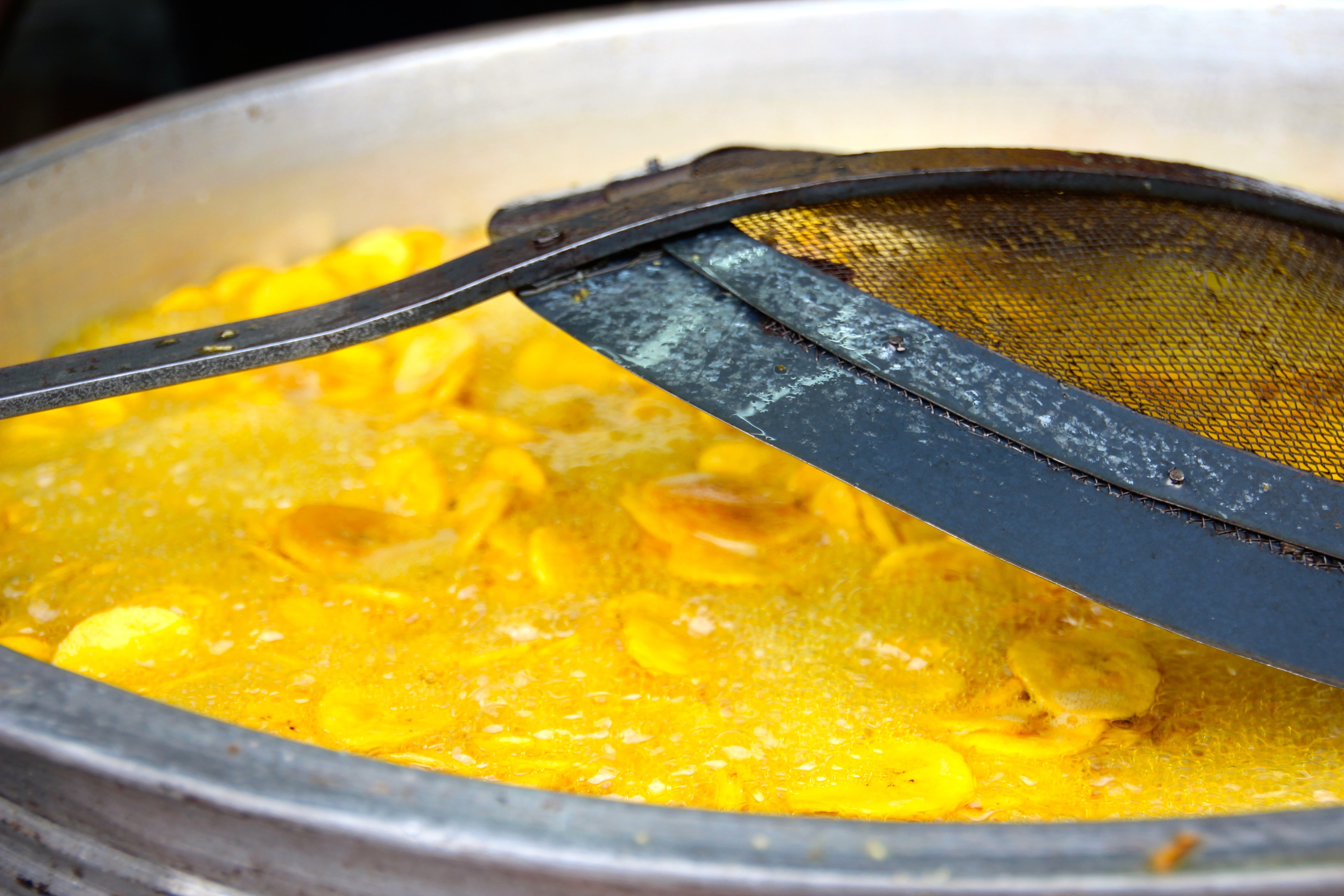 container, cooking, bowl, yellow, deep fry, household equipment, meal, cooking pan, metal, high angle view, freshness, healthy eating, close-up, bananas, HD Wallpaper