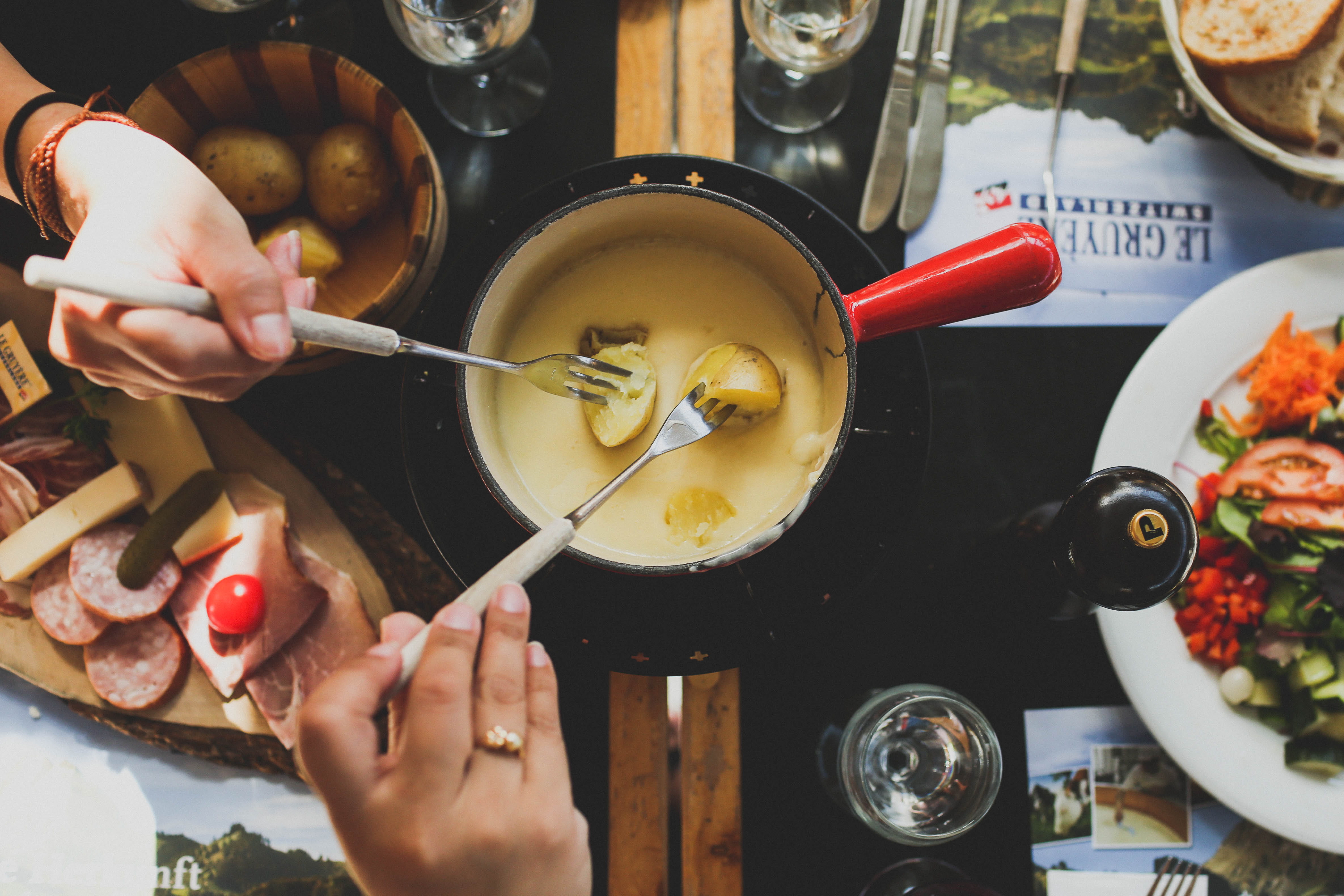 adult, glass, healthy eating, postatoes, hand, household equipment, holding, finger, fork, fondue, women, preparation, sauce, directly above, wellbeing, HD Wallpaper