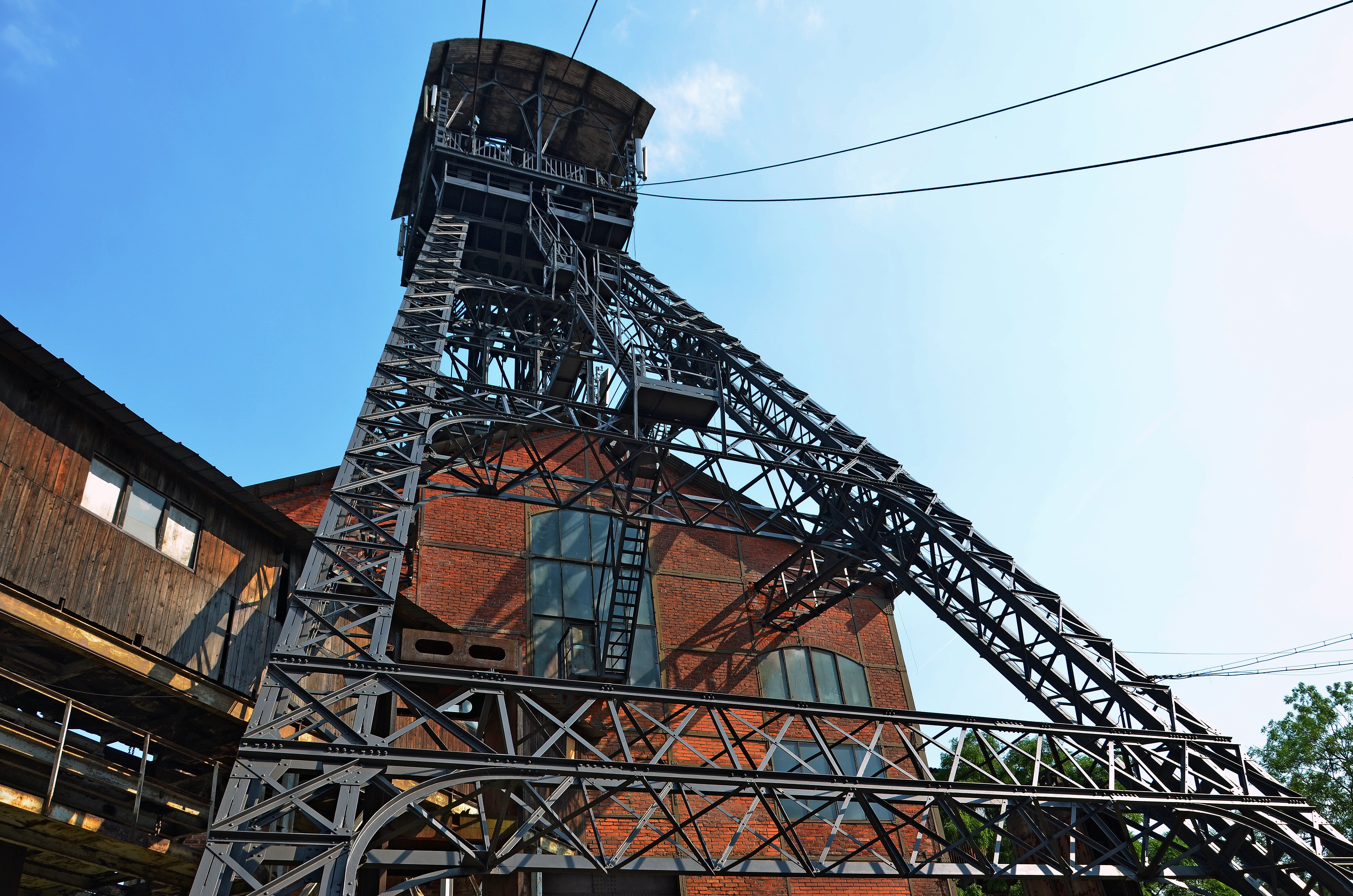 mining of coal, building exterior, cloud - sky, built structure, mine, 4K, sky, the jindřich mining tower, low angle view, history, city, nature, industry, HD Wallpaper