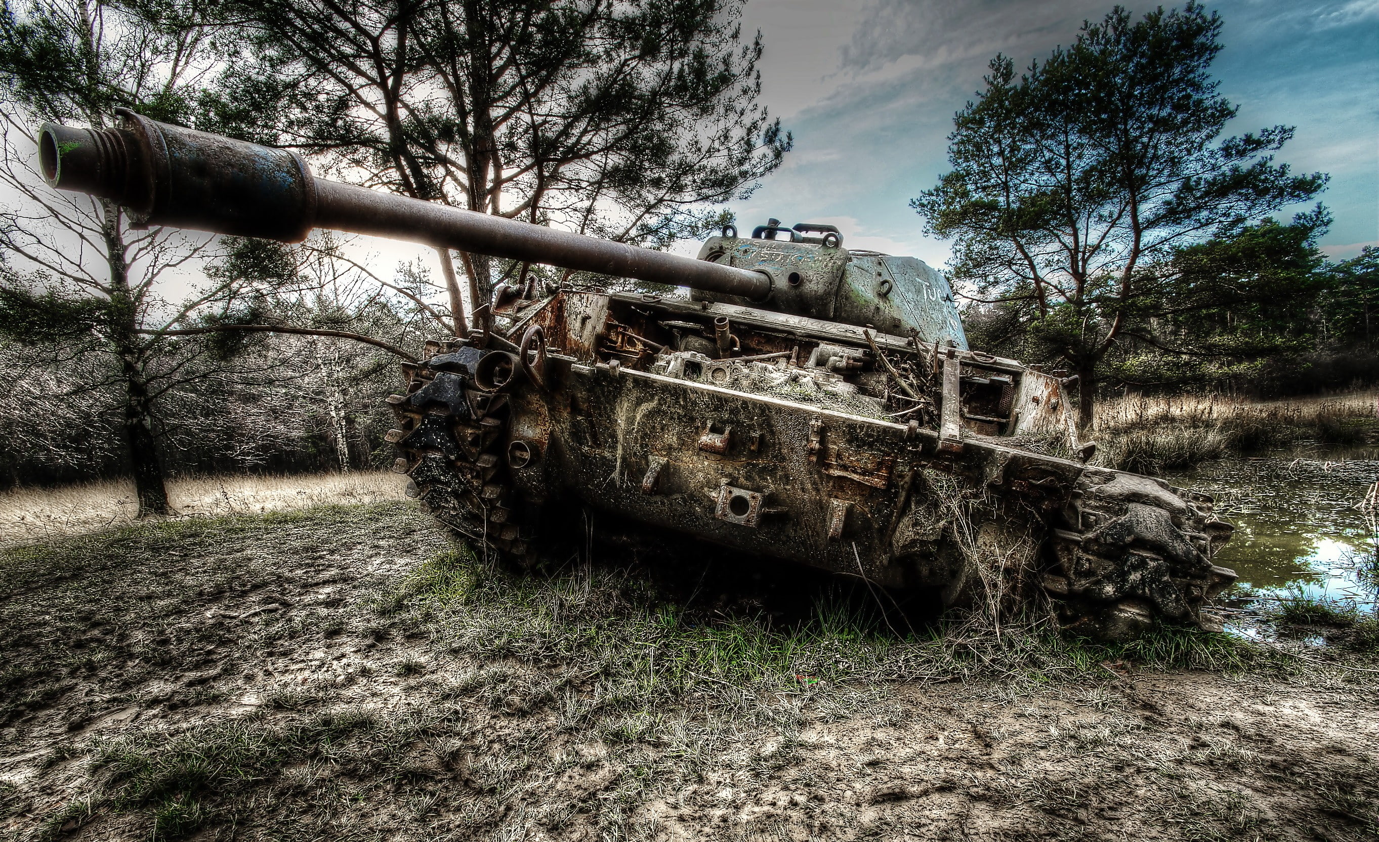 field, no people, metal, decline, transportation, tree, HDR, abandoned, ruined, nature, land, run-down, armored tank, day, outdoors, wreck, military, tank, HD Wallpaper