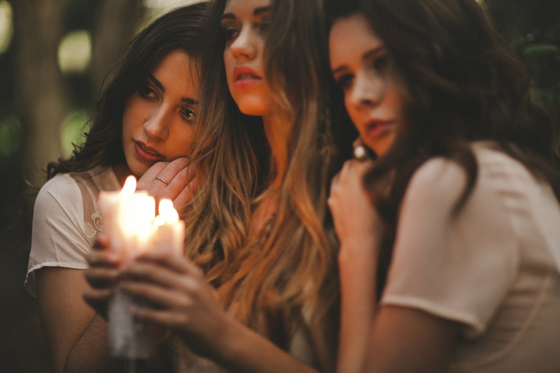 group of women, young adult, model, headshot, people, looking, enjoyment, brunette, candles, adult, emotion, fire, portrait, hair, teenage girls, group of people, HD Wallpaper